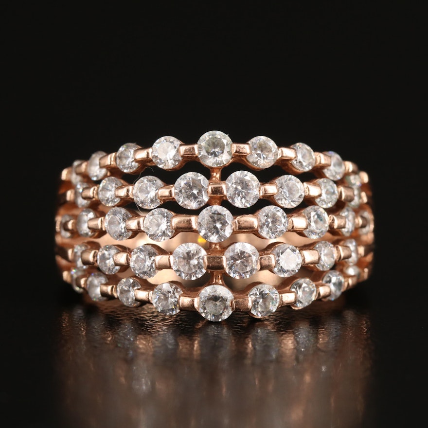 14K Rose Gold Cubic Zirconia Multi-Row Ring