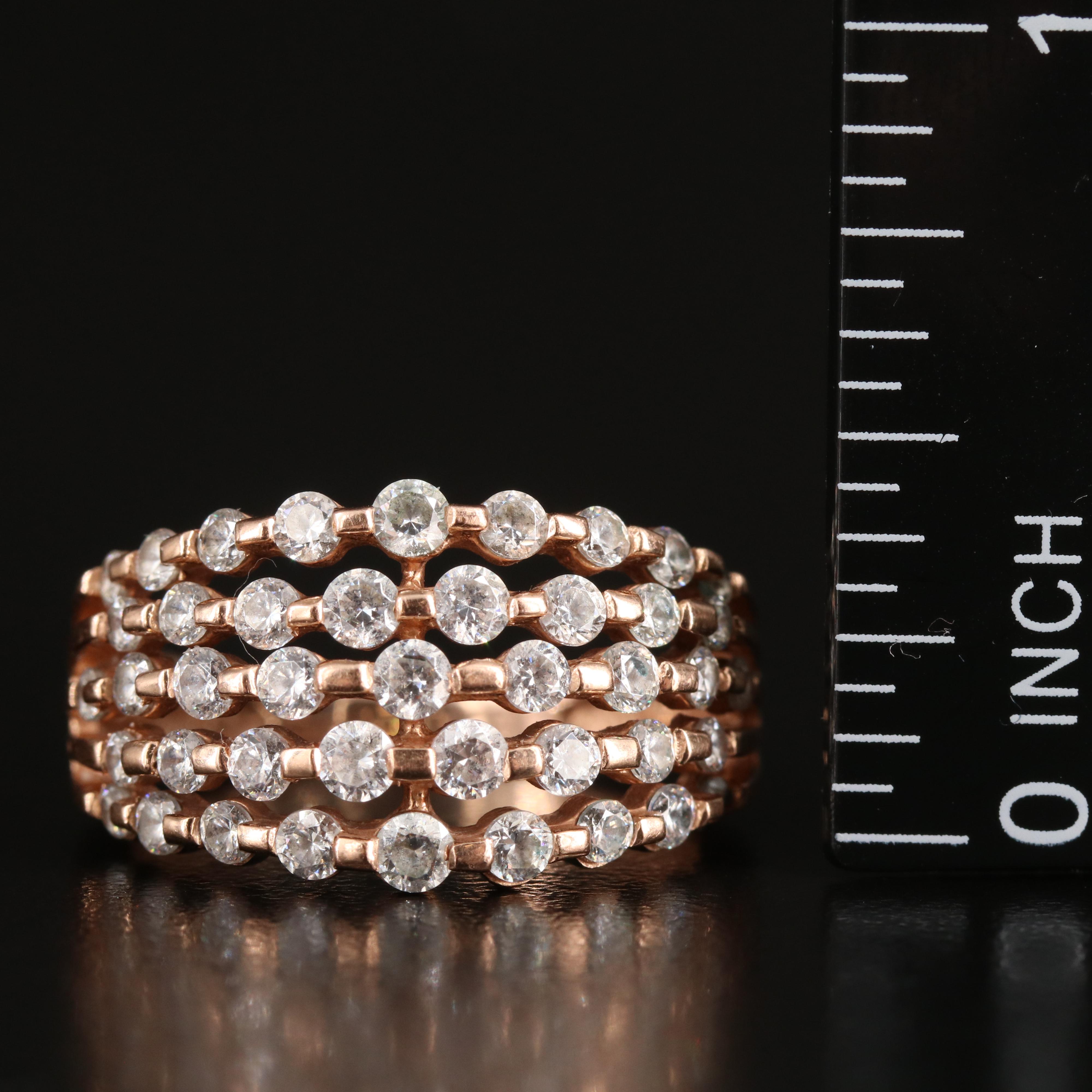14K Rose Gold Cubic Zirconia Multi-Row Ring