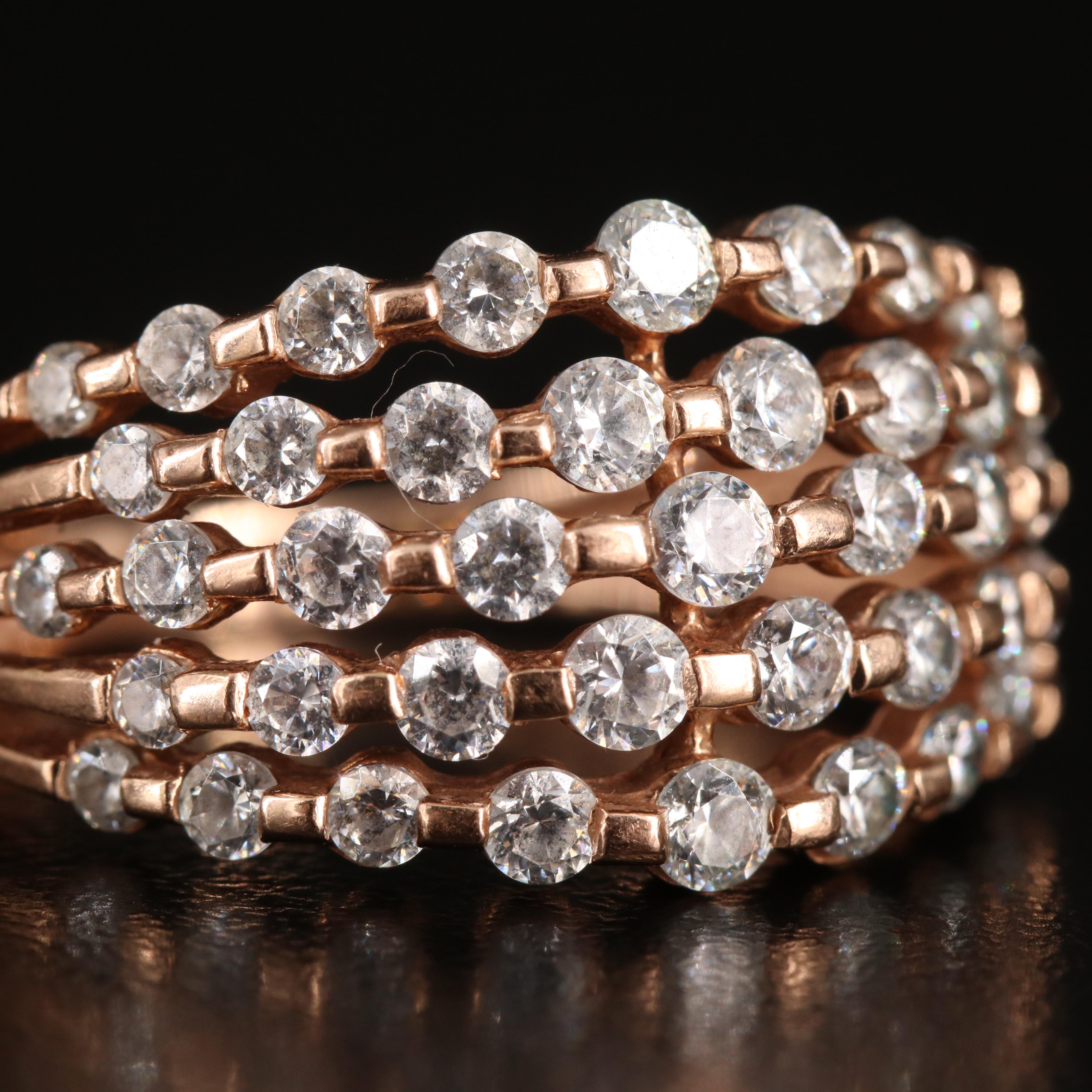 14K Rose Gold Cubic Zirconia Multi-Row Ring