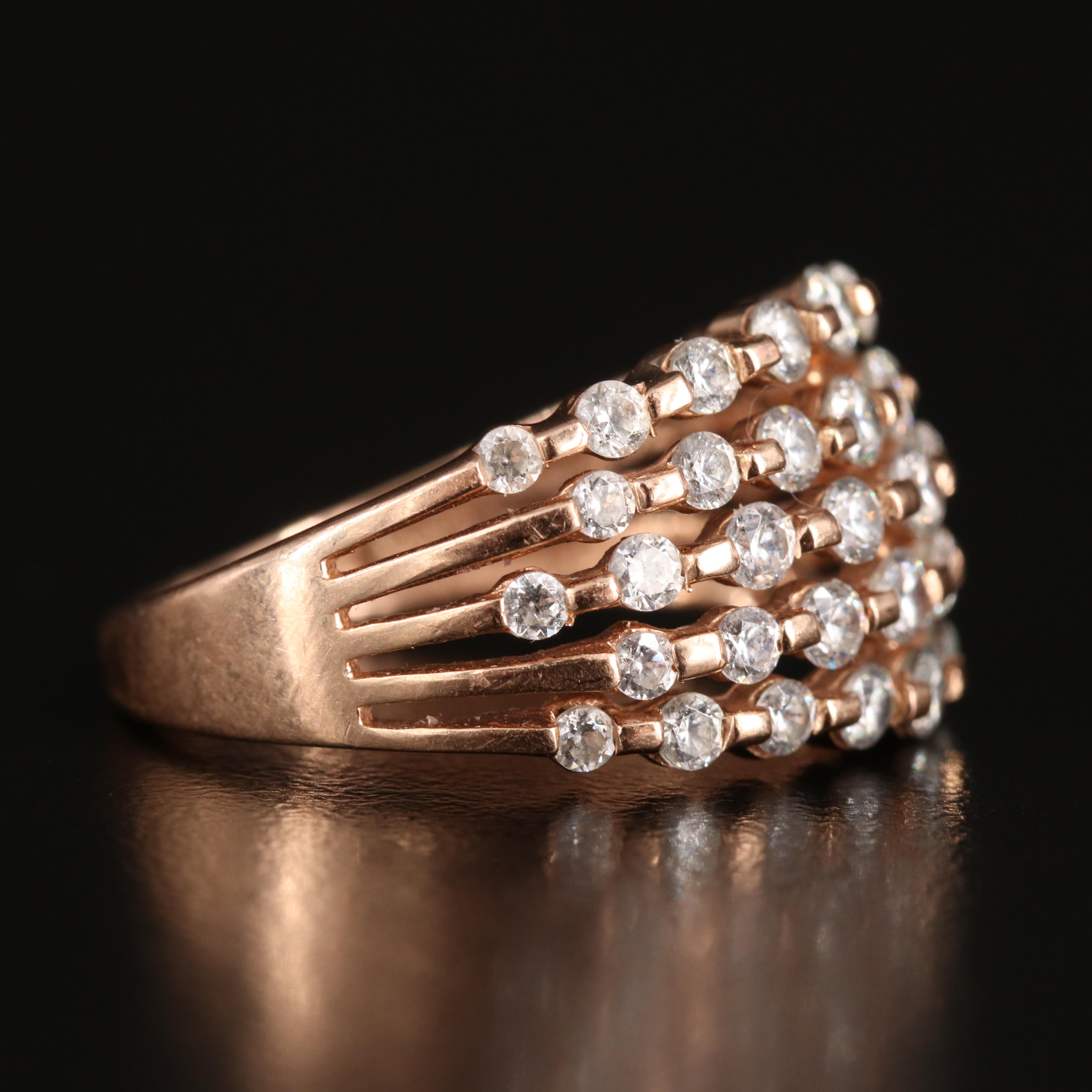 14K Rose Gold Cubic Zirconia Multi-Row Ring