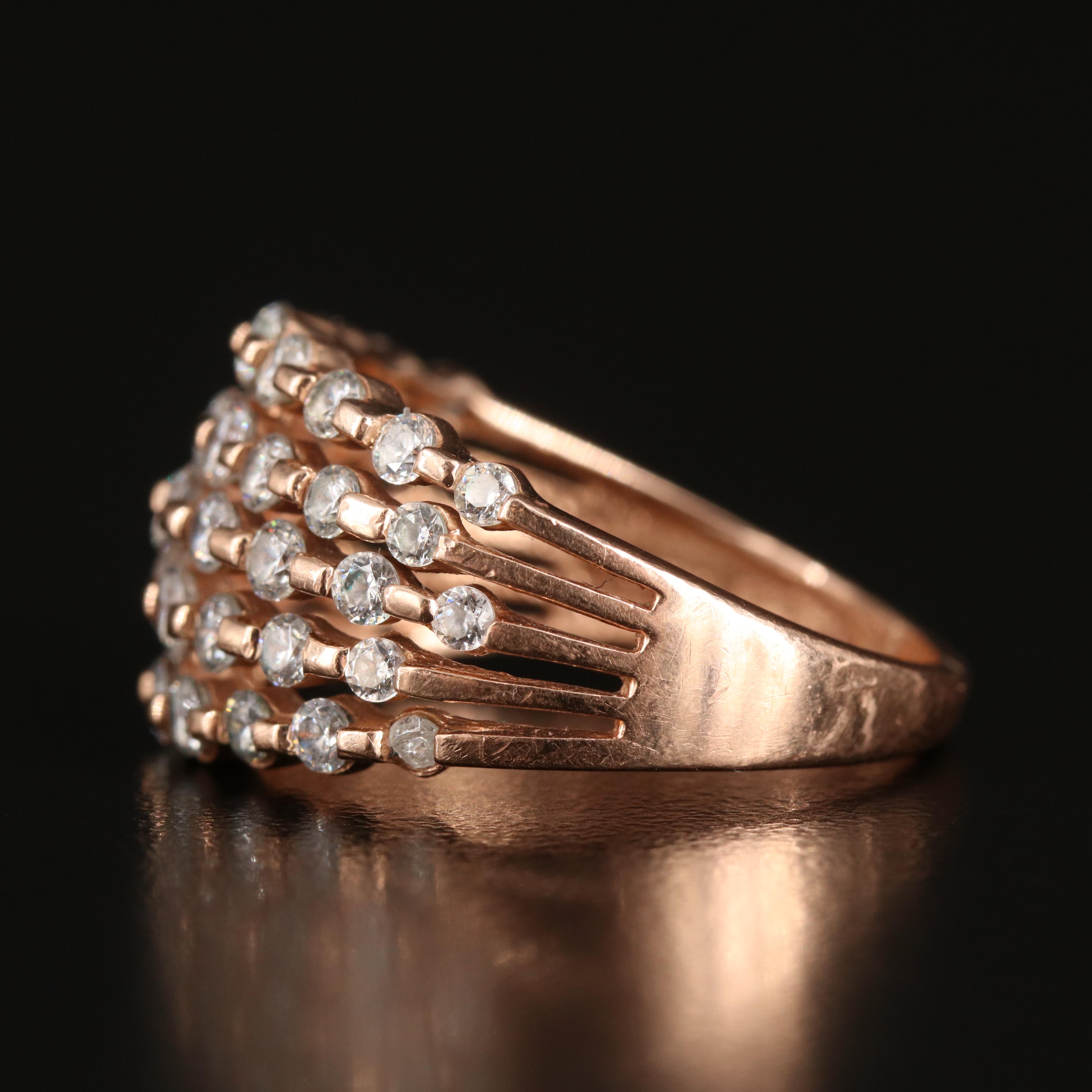 14K Rose Gold Cubic Zirconia Multi-Row Ring