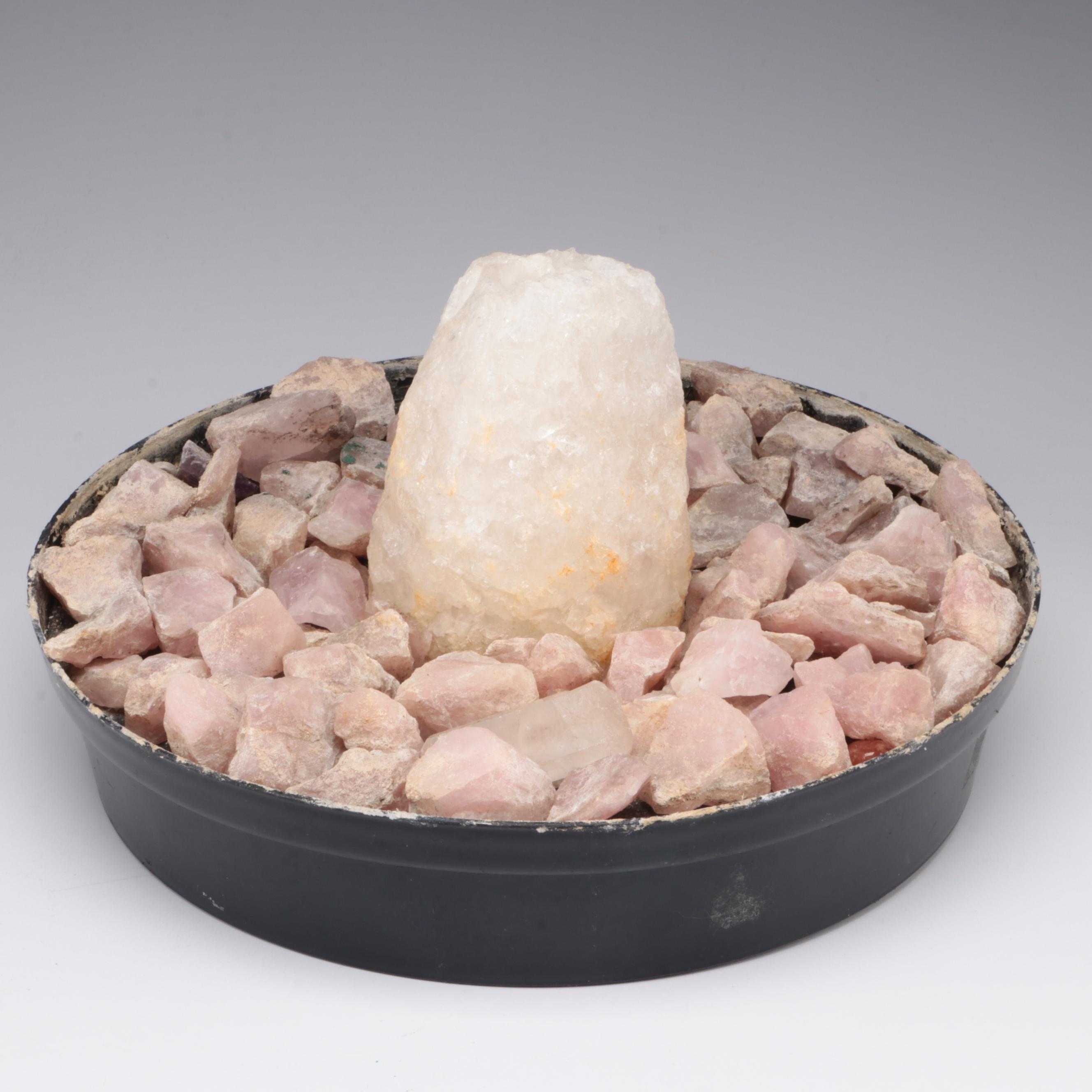 Himalayan Salt Rock and Mineral Fountain with Quartz Specimen