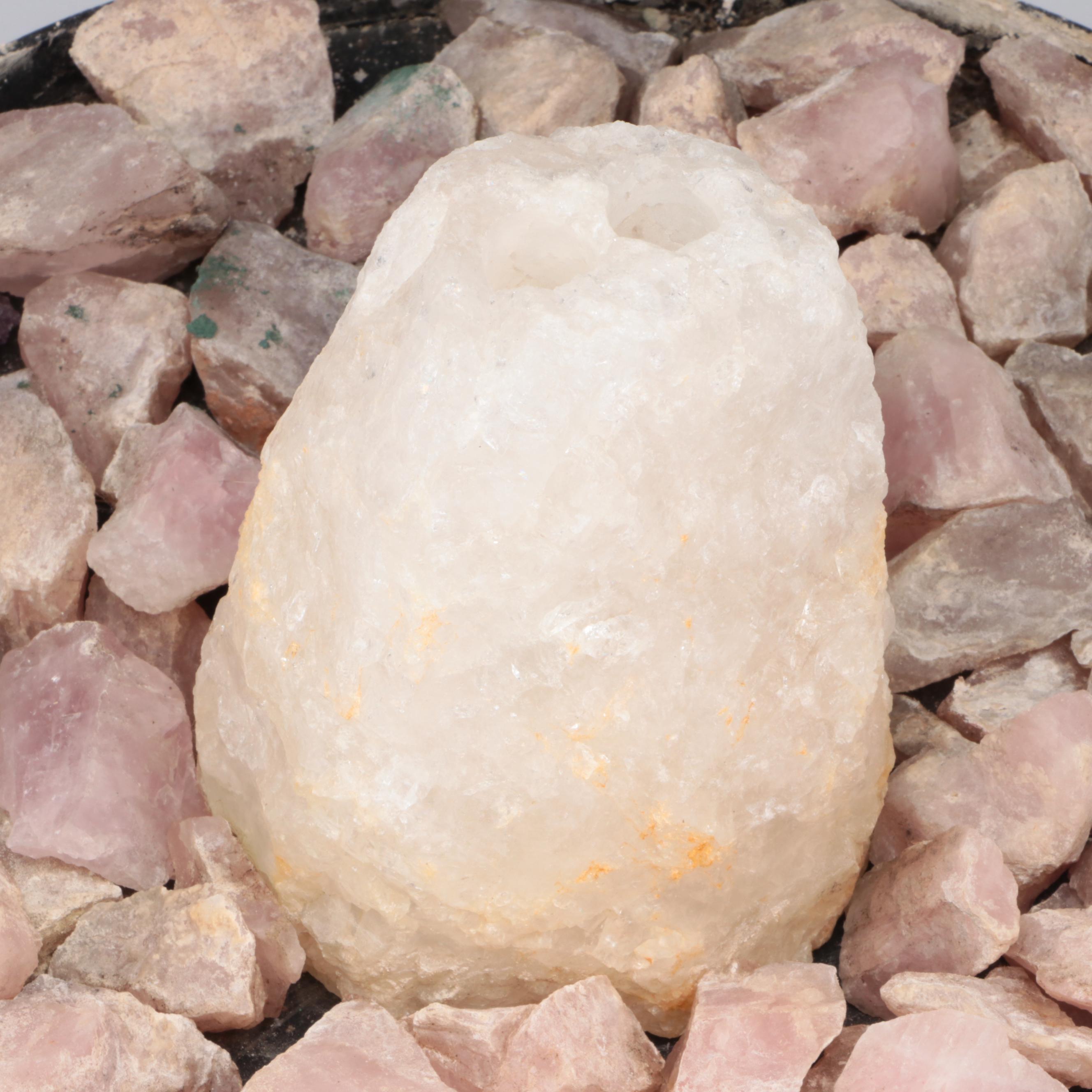 Himalayan Salt Rock and Mineral Fountain with Quartz Specimen