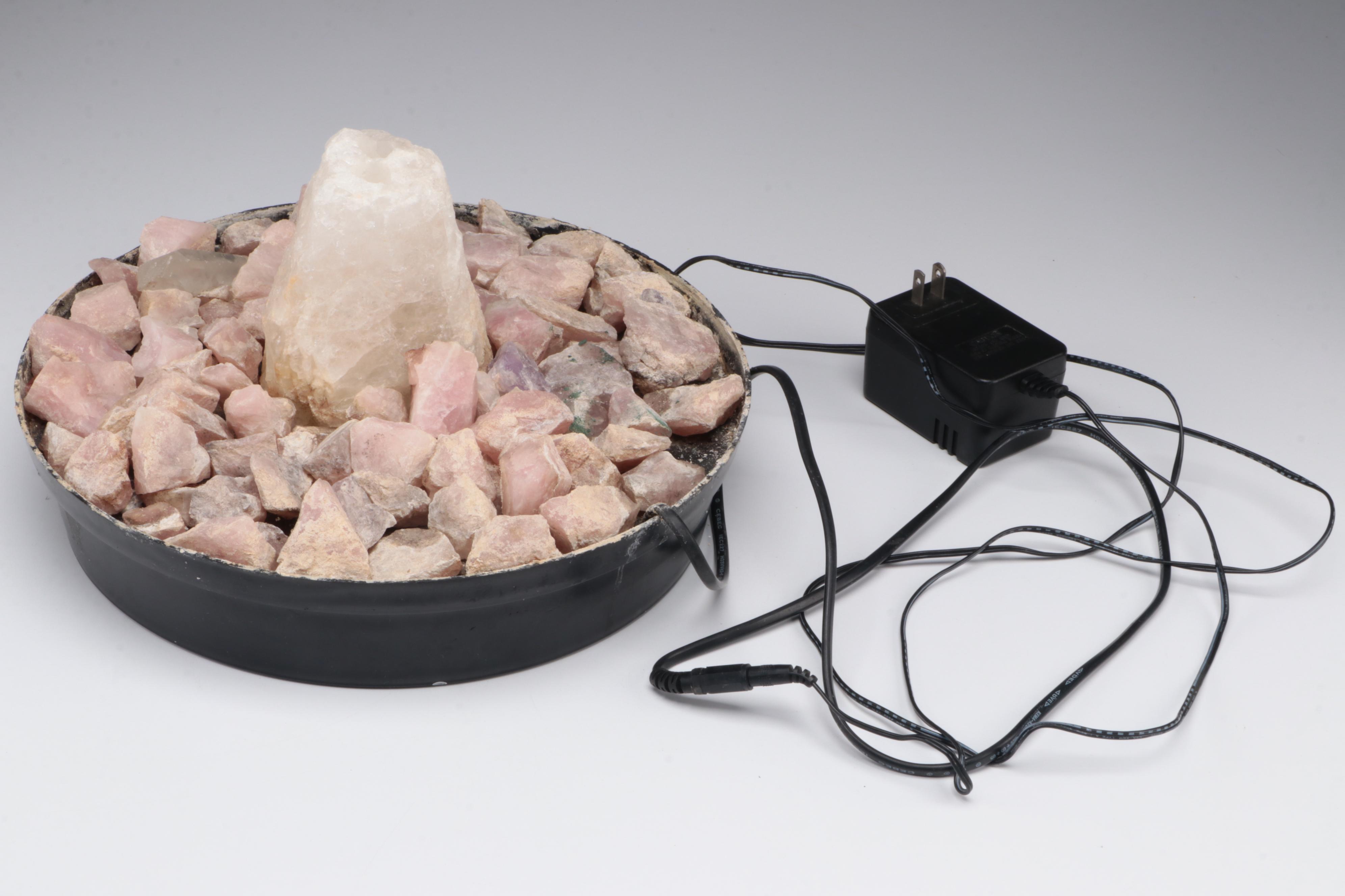 Himalayan Salt Rock and Mineral Fountain with Quartz Specimen
