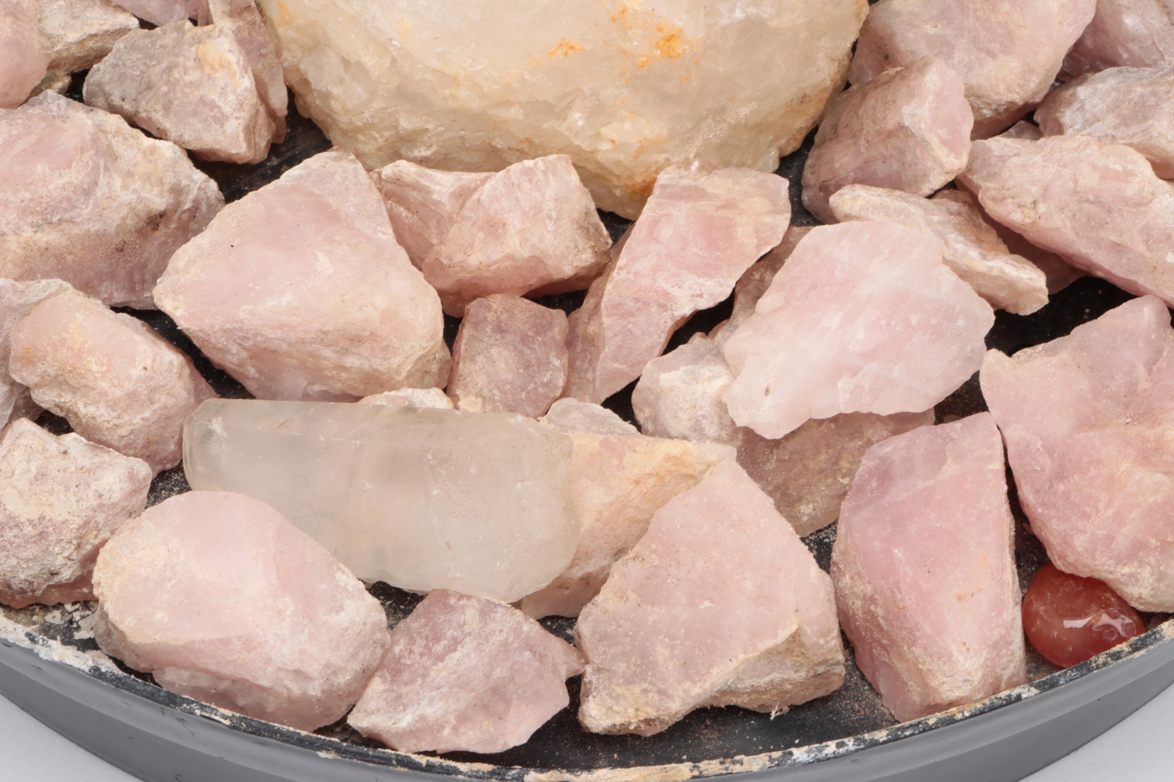 Himalayan Salt Rock and Mineral Fountain with Quartz Specimen