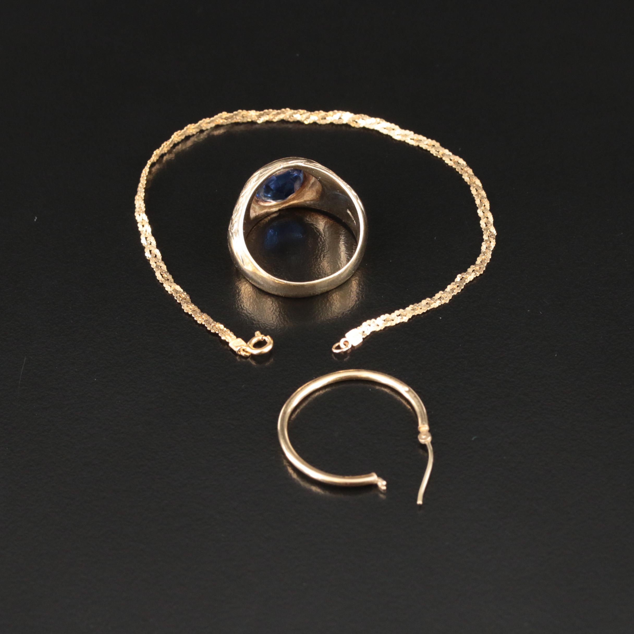 Vintage 10K Sapphire Class Ring, 14K Braided Serpentine Bracelet and Earring