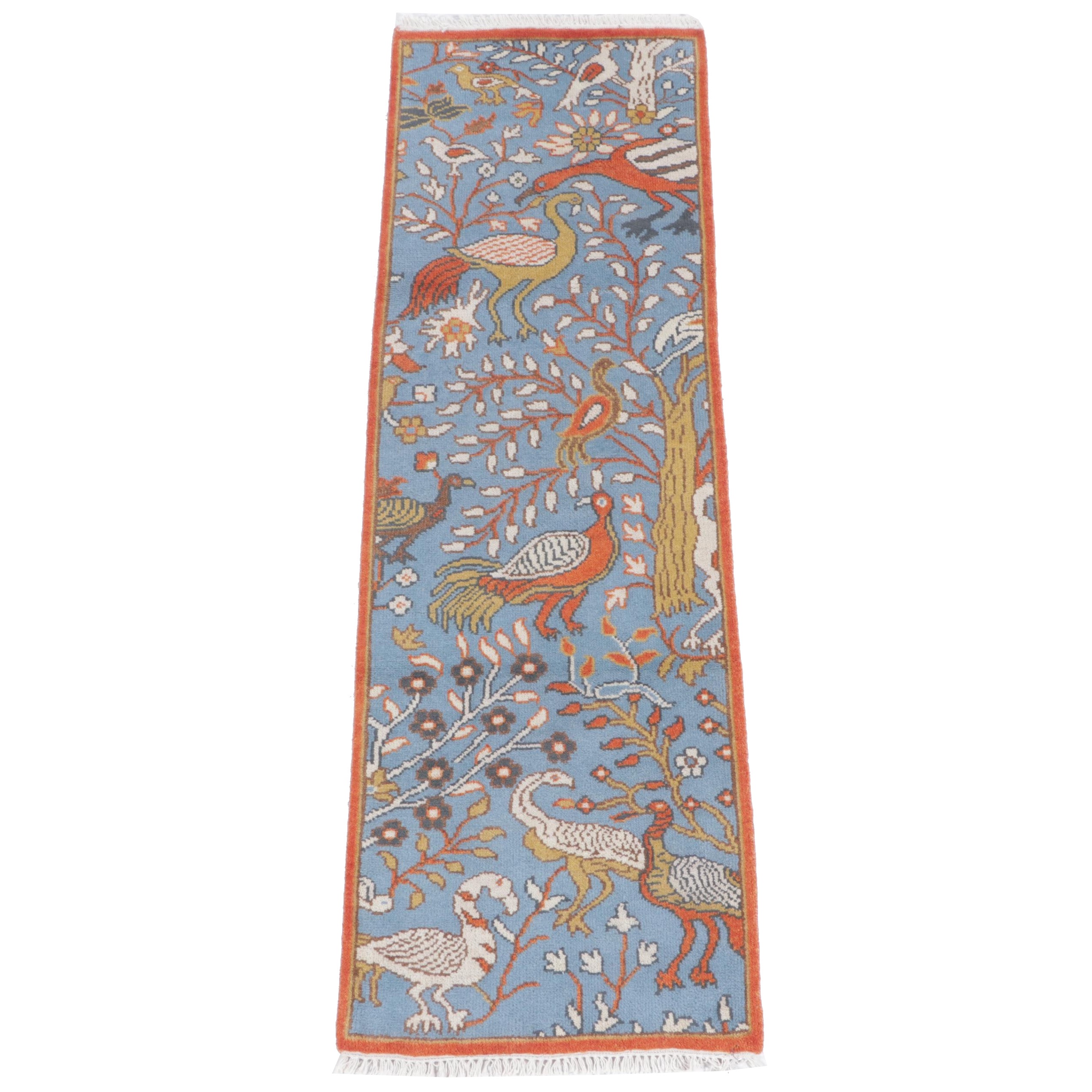 2'6 x 8' Hand-Knotted Indian Pictorial Hunt Scene Carpet Runner