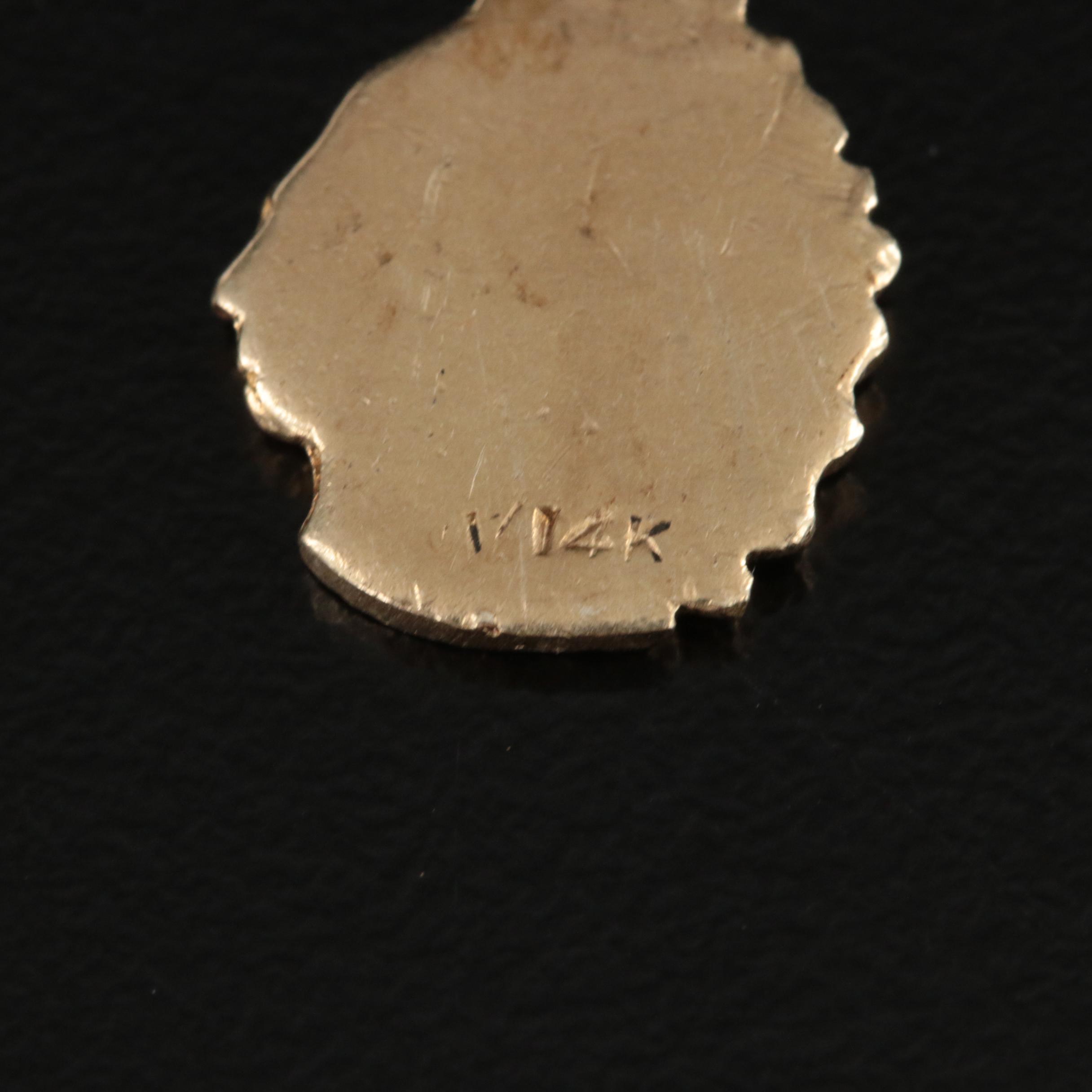 Vintage 14K Enamel Pen Pendant with Native American Figure Charm