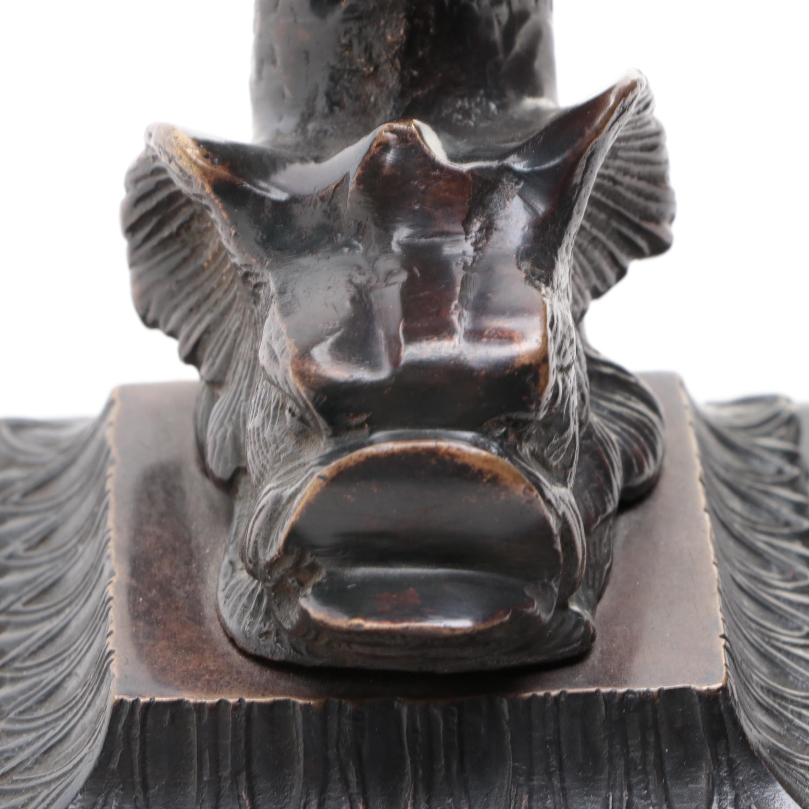 Rococo Style Bronzed Metal Dolphin Candlestick