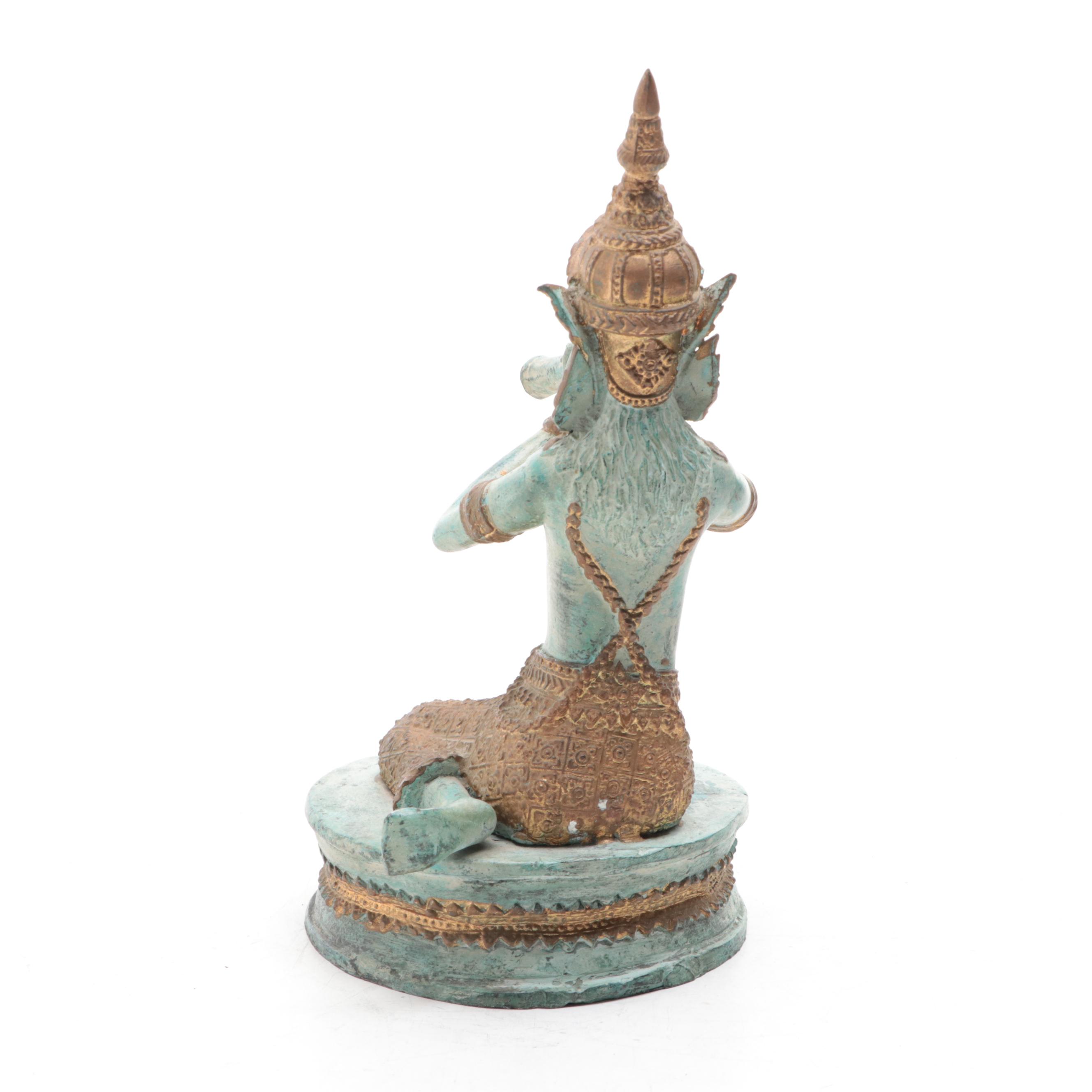 Thai Bronze-Patinated Brass Figure of a Musician