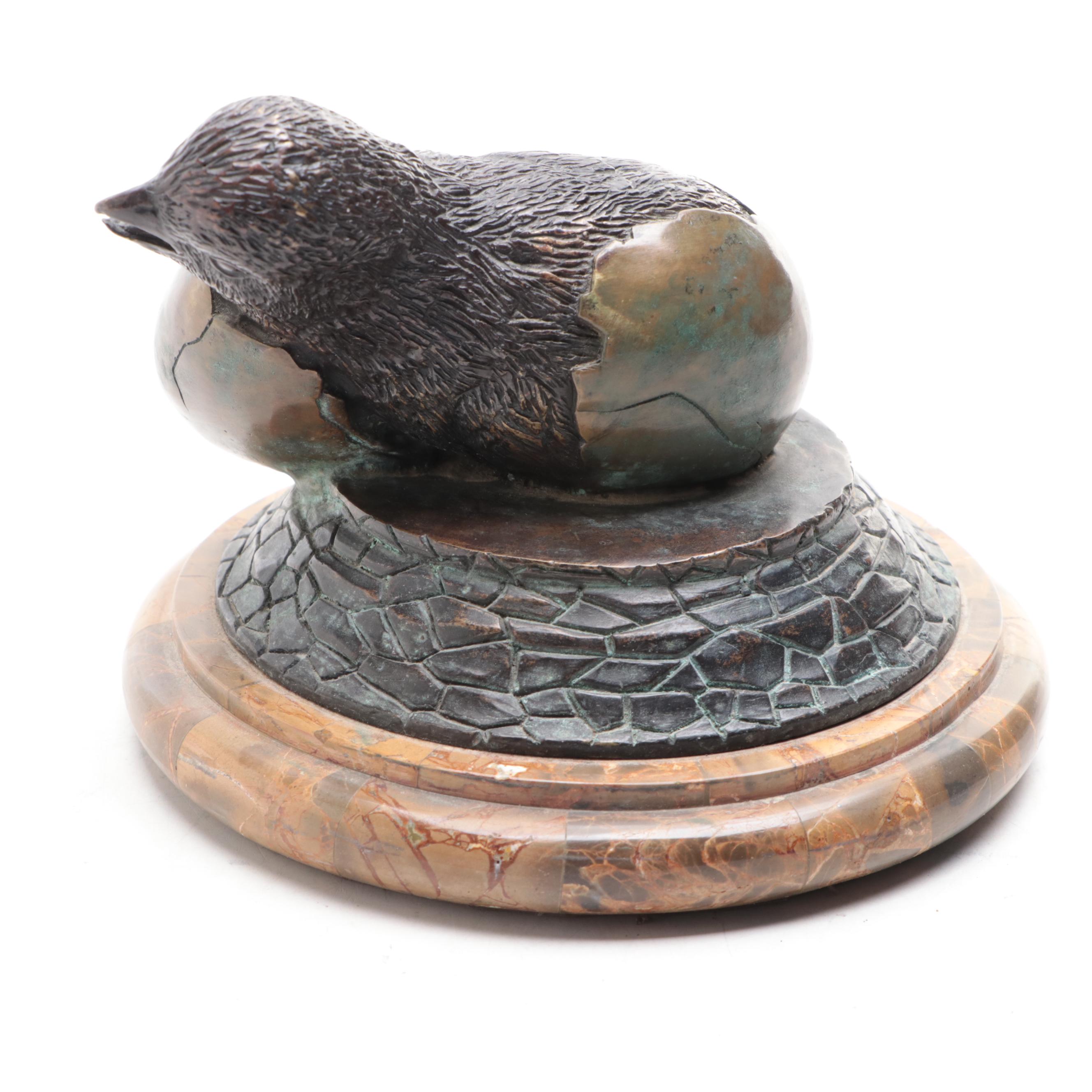 Maitland-Smith Bronze Model of a Hatching Chick on a Tessellated Stone Base