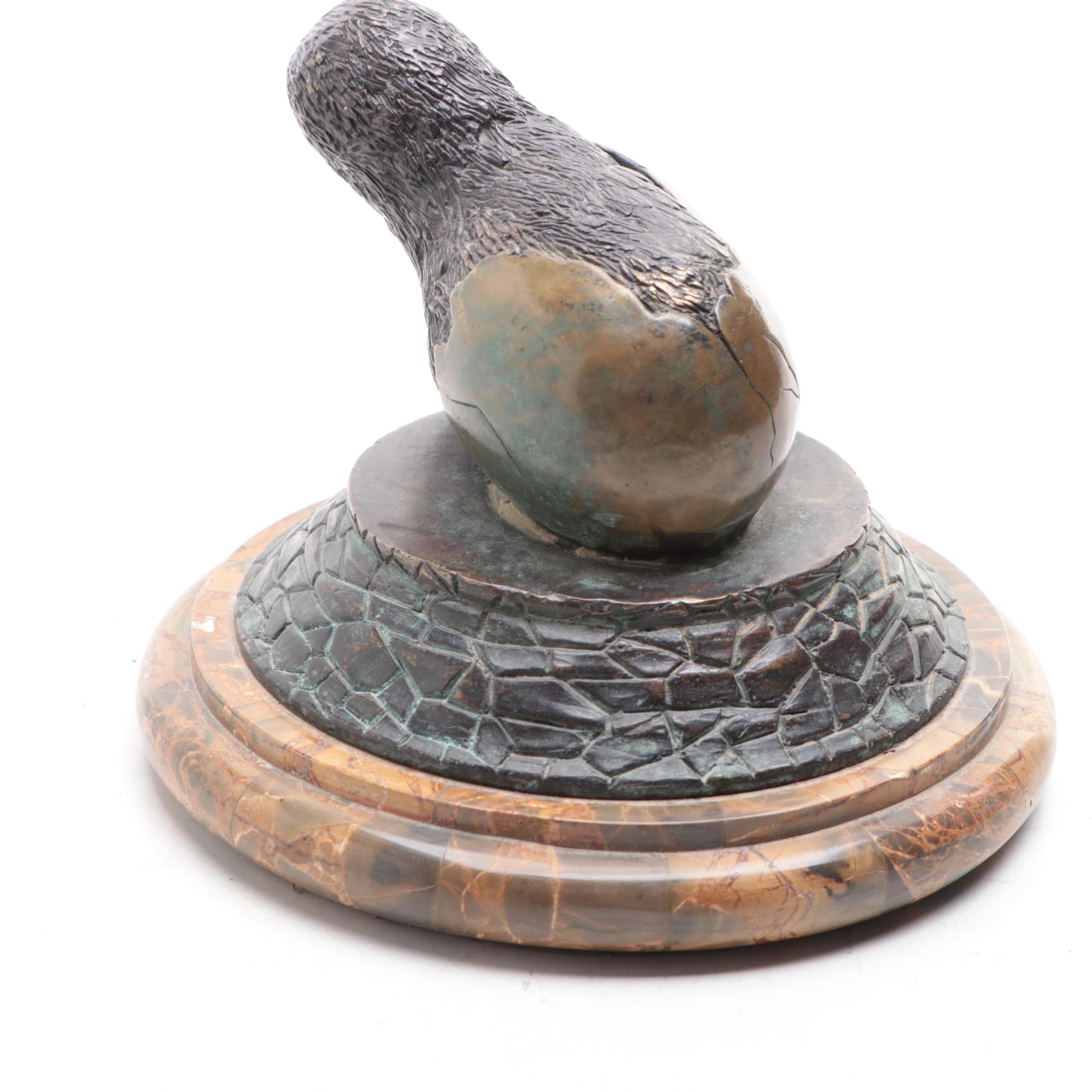 Maitland-Smith Bronze Model of a Hatching Chick on a Tessellated Stone Base