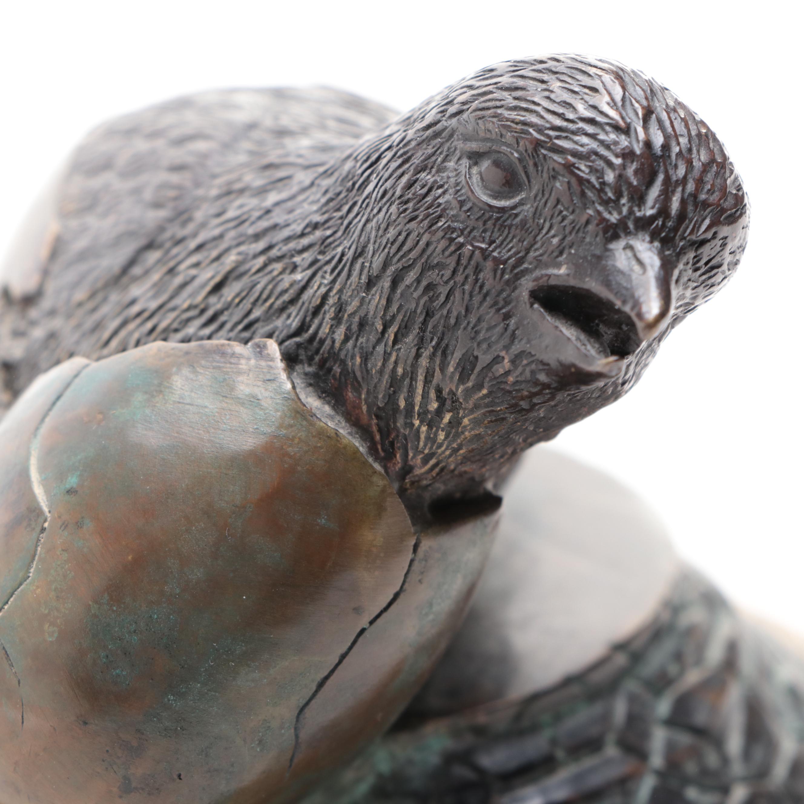 Maitland-Smith Bronze Model of a Hatching Chick on a Tessellated Stone Base