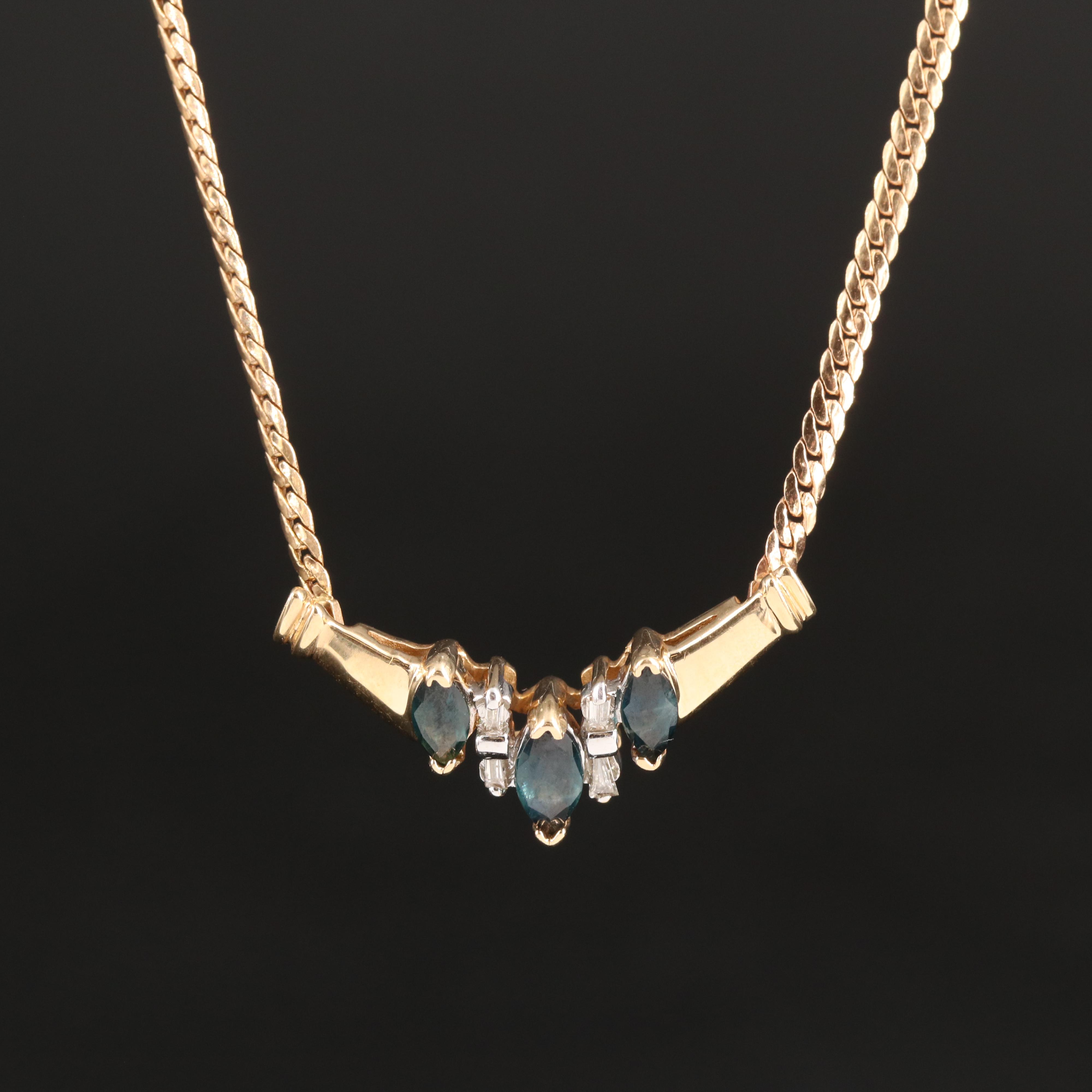14K Sapphire and Diamond Chevron Necklace