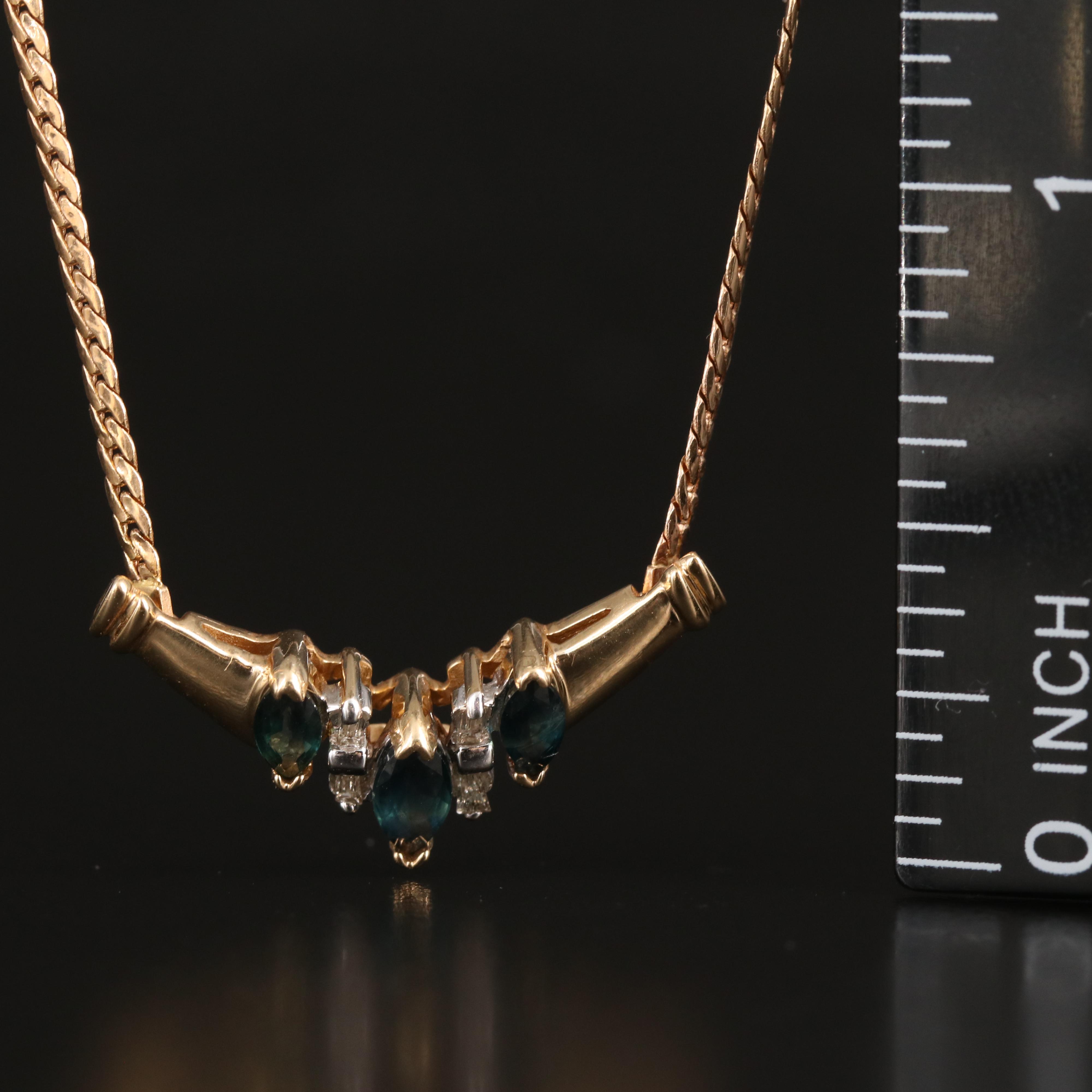 14K Sapphire and Diamond Chevron Necklace