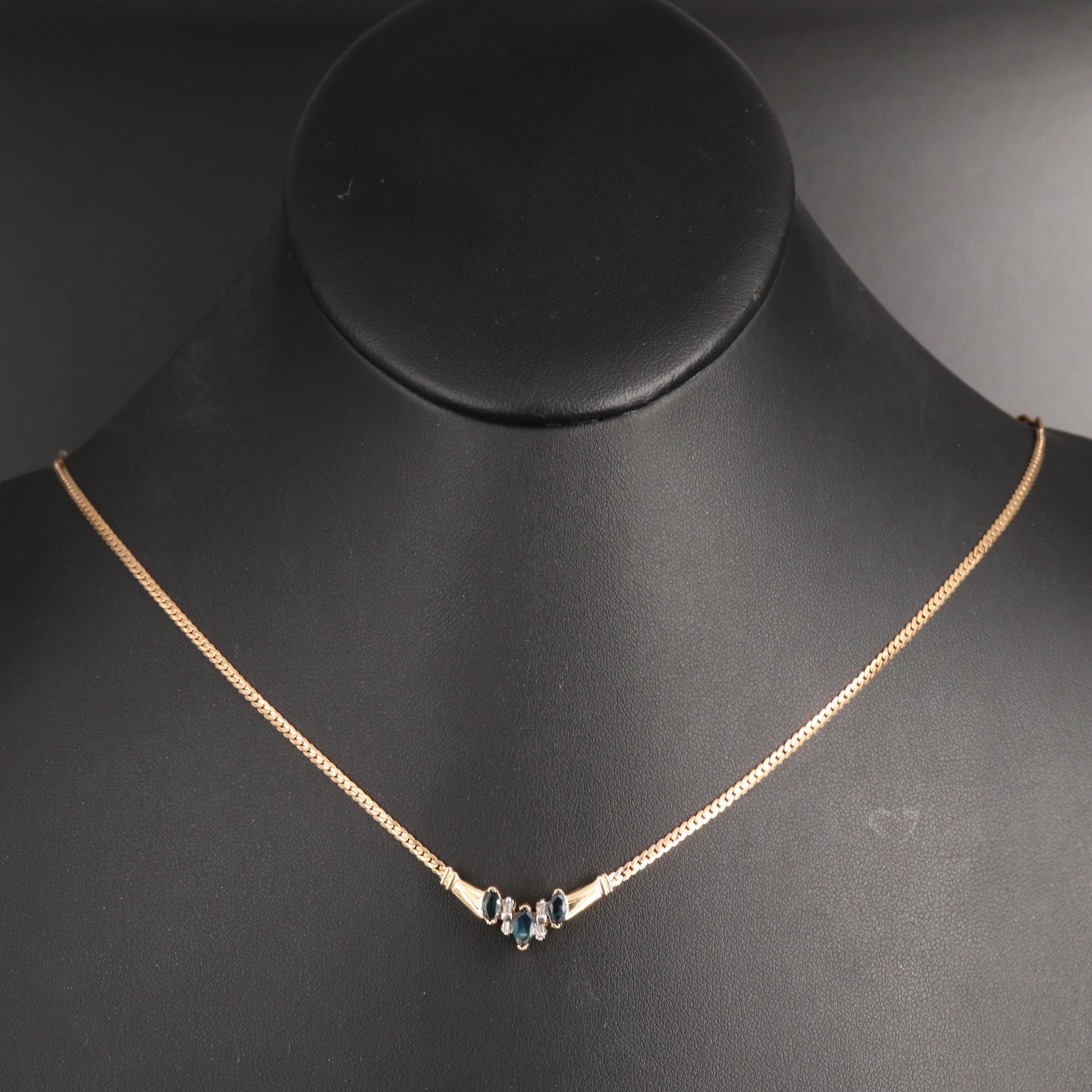 14K Sapphire and Diamond Chevron Necklace