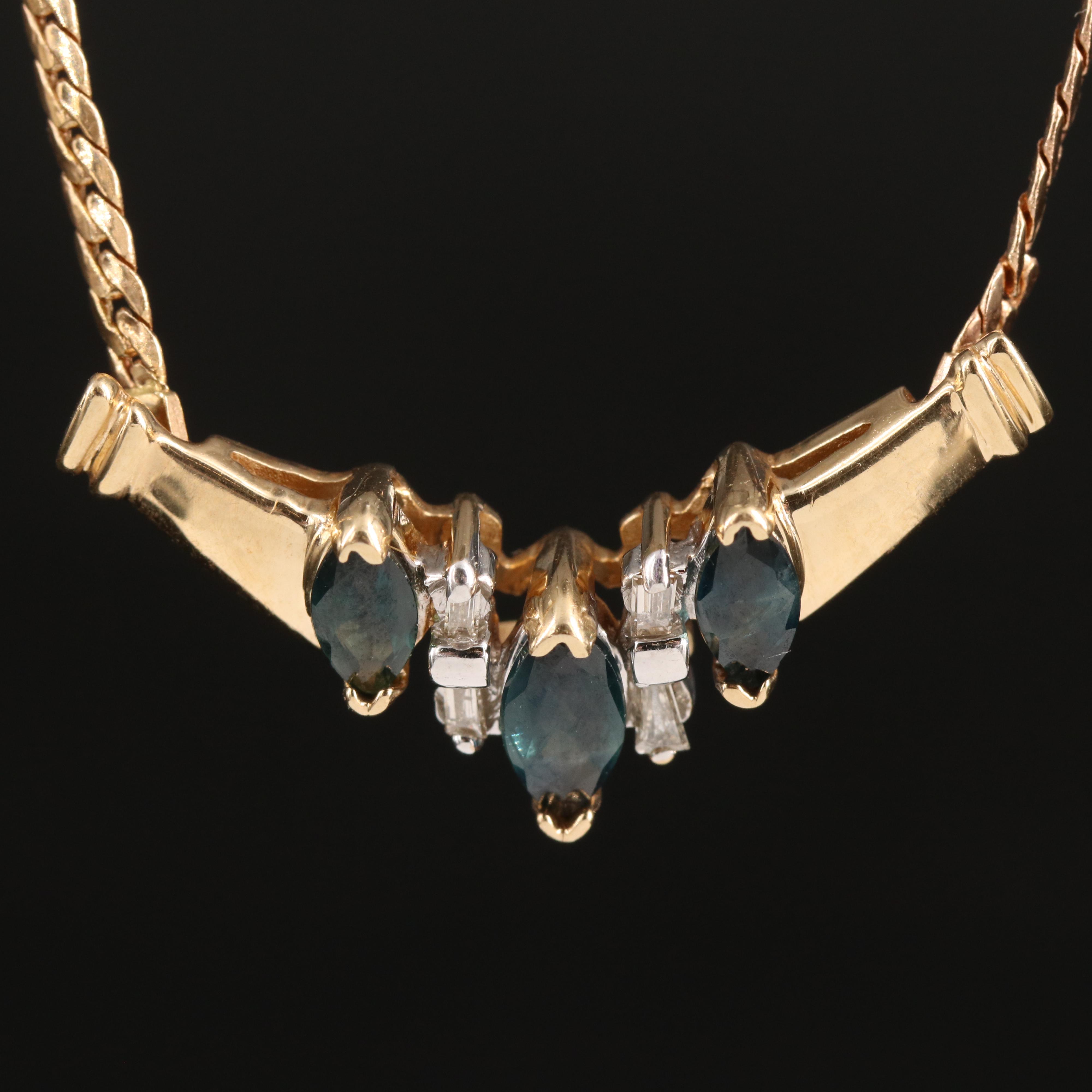 14K Sapphire and Diamond Chevron Necklace