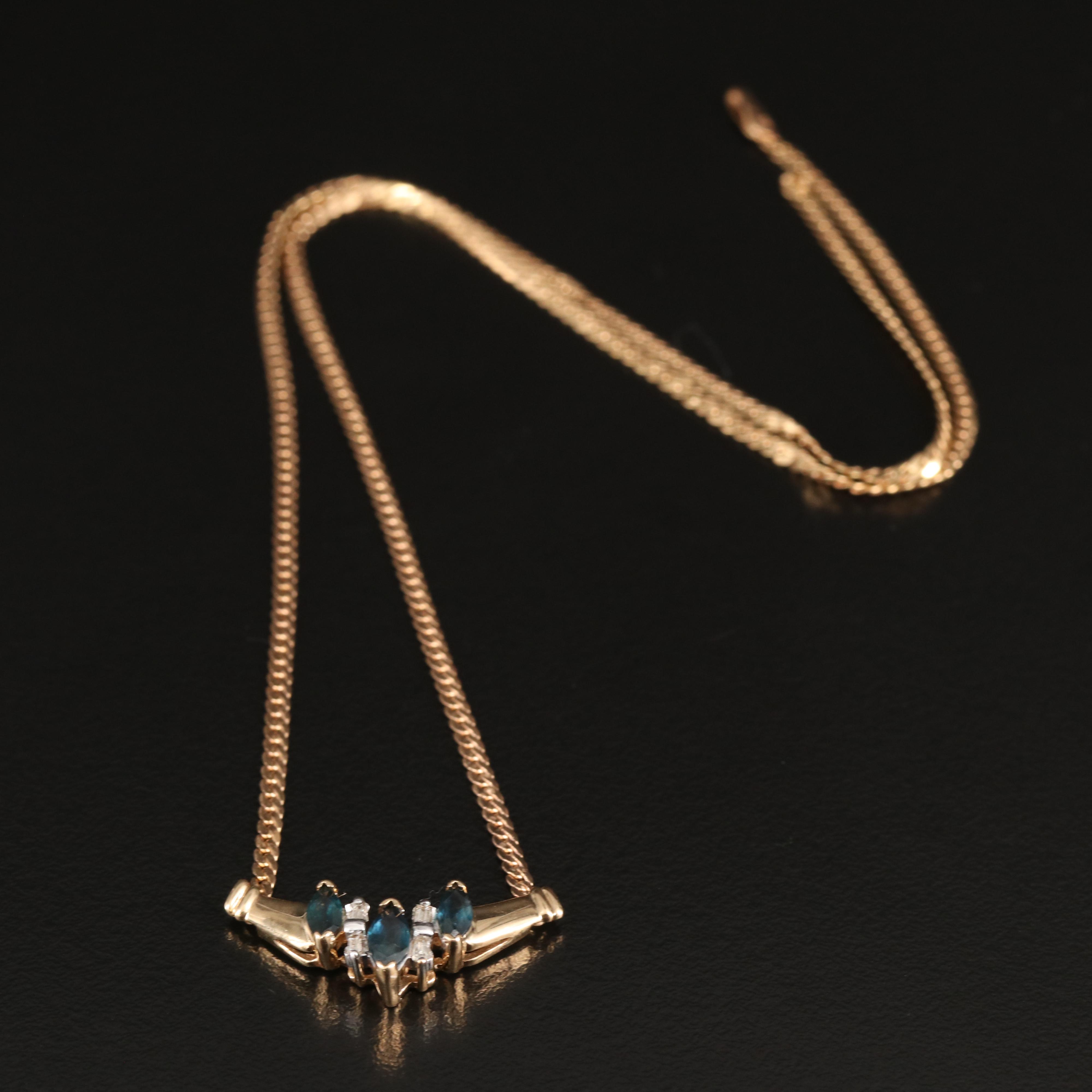 14K Sapphire and Diamond Chevron Necklace