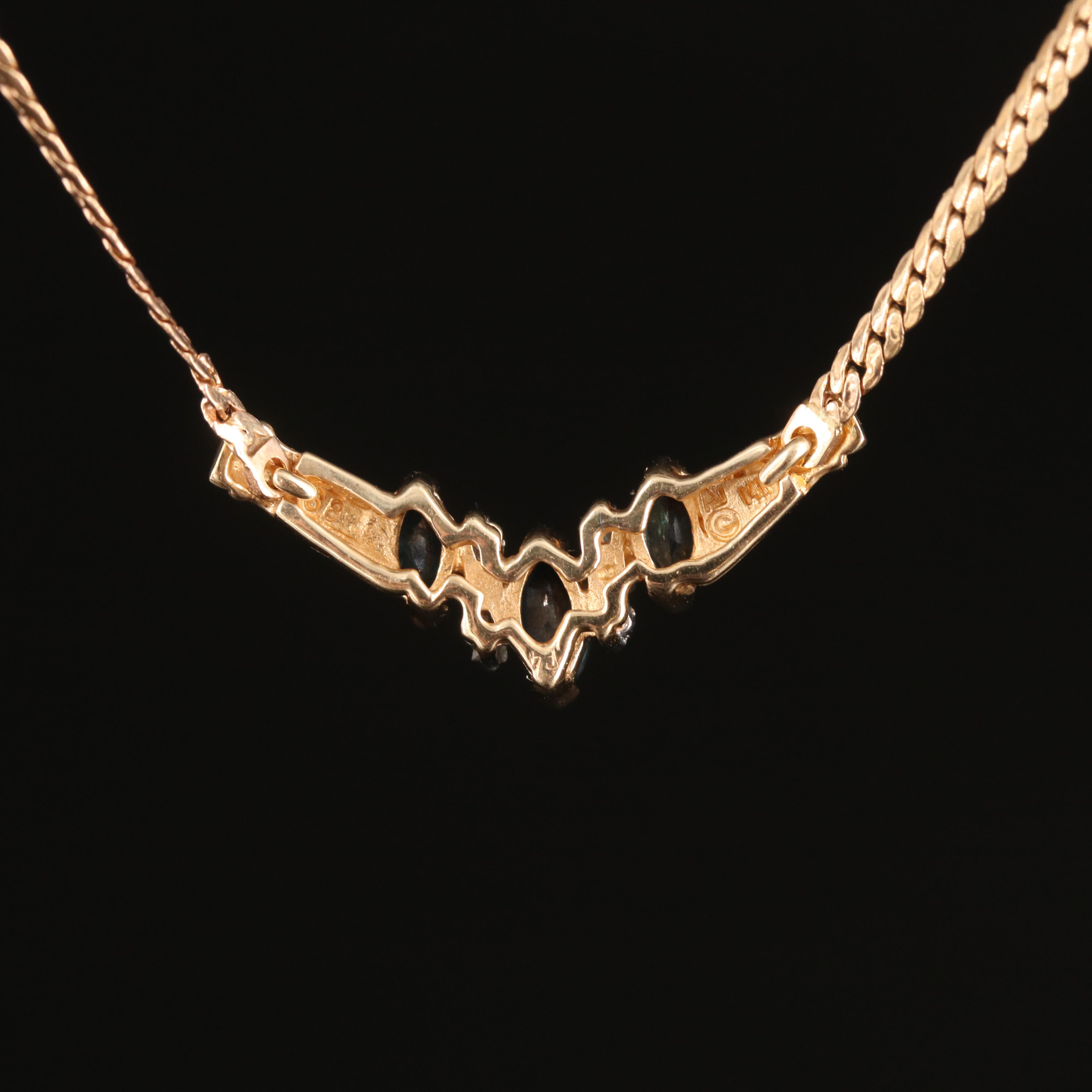 14K Sapphire and Diamond Chevron Necklace