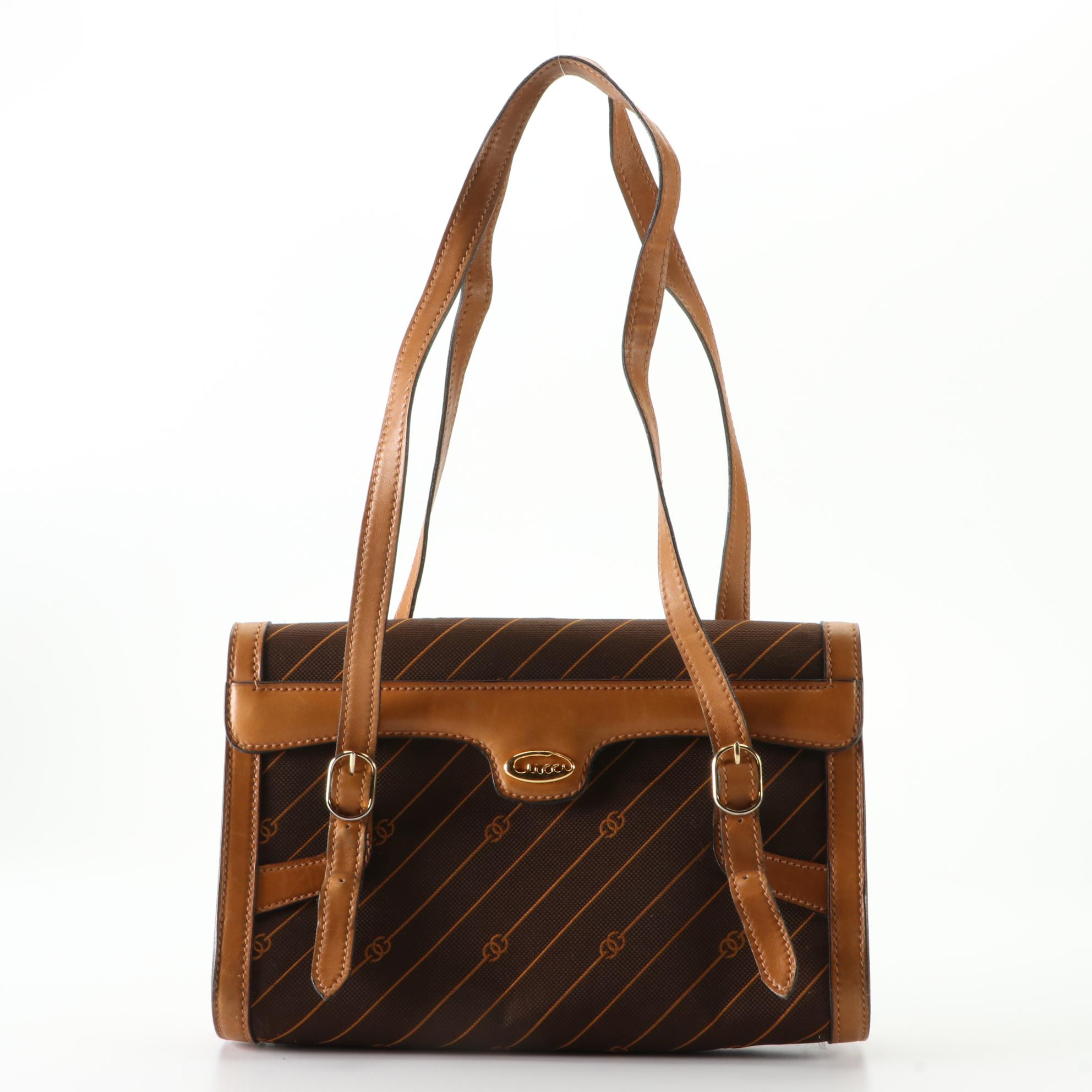 Gucci Shoulder Bag in Diagonal Striped Monogram Canvas and Leather Trim
