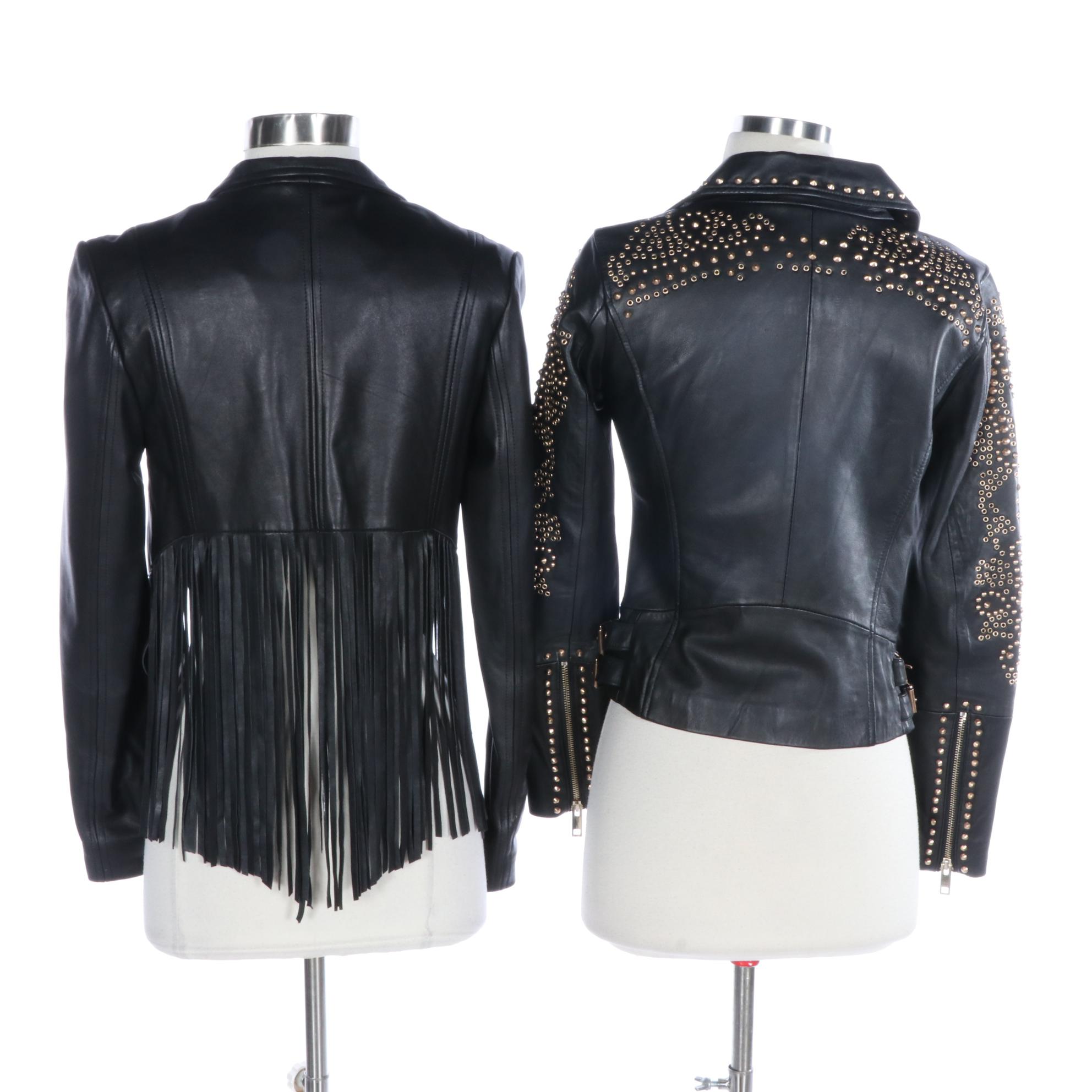 Zara Woman and Cusp by Neiman Marcus Jackets in Studded and Fringed Leather