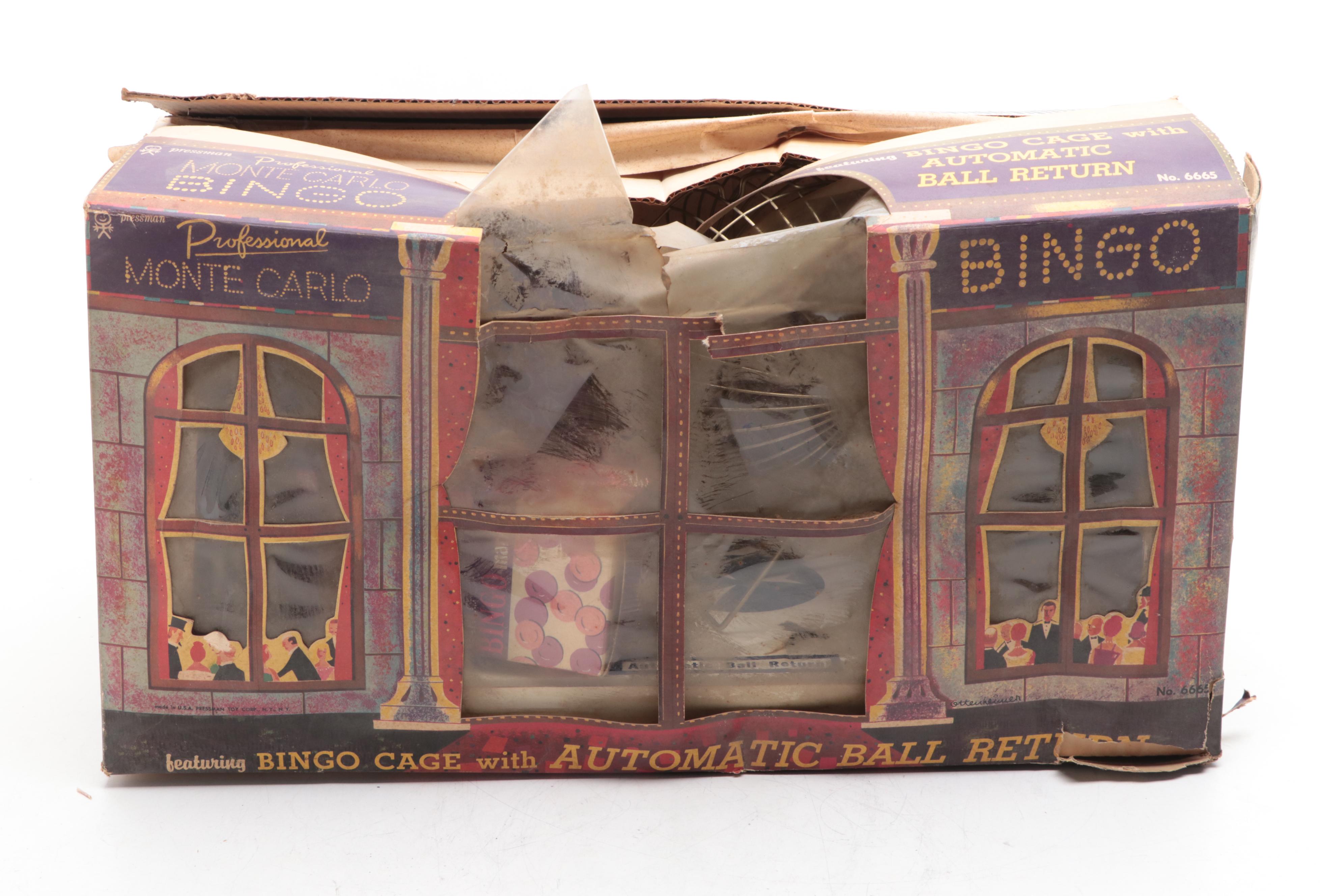 Pressman "Monte Carlo" Bingo Set with Other Games, Mid-20th Century