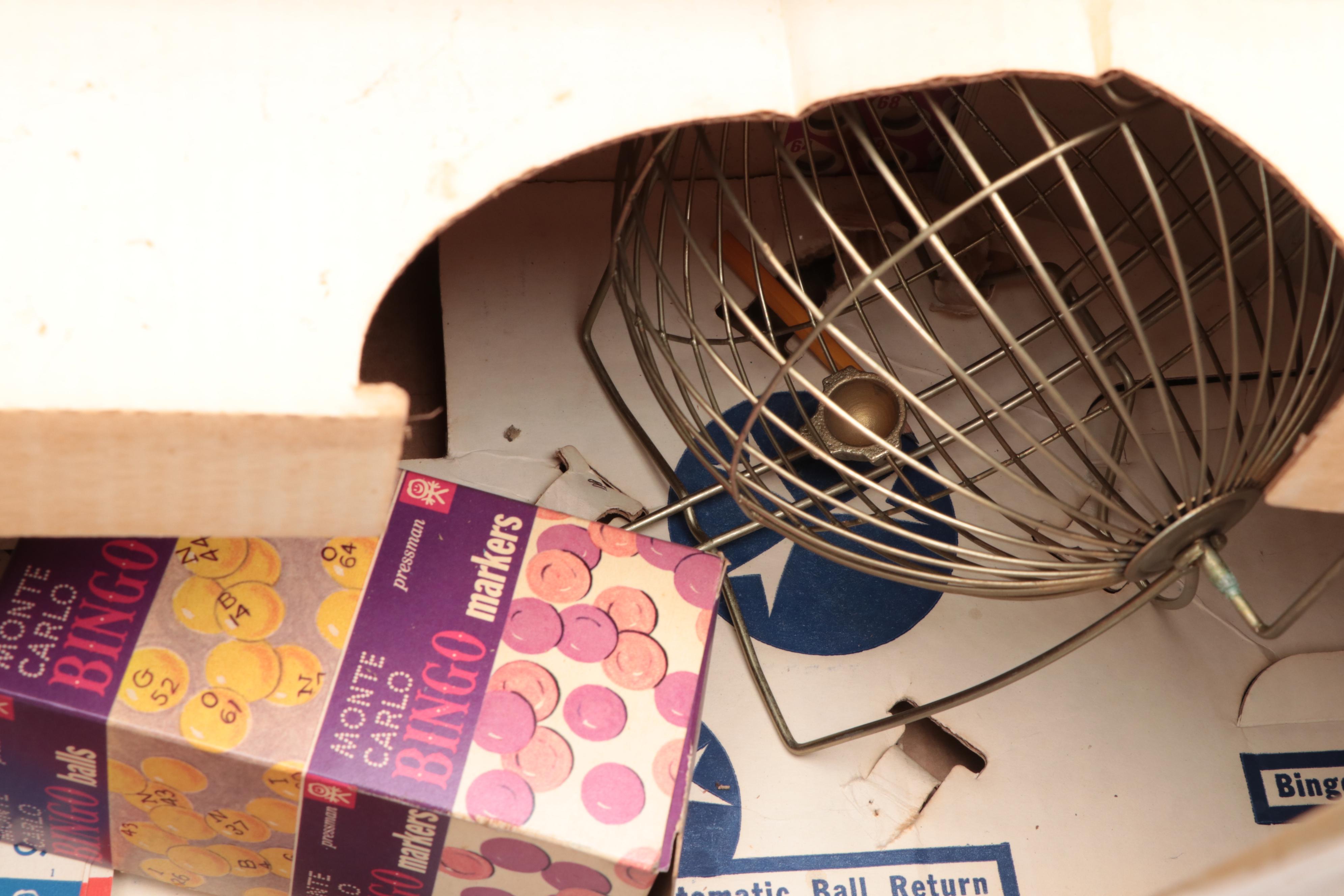 Pressman "Monte Carlo" Bingo Set with Other Games, Mid-20th Century