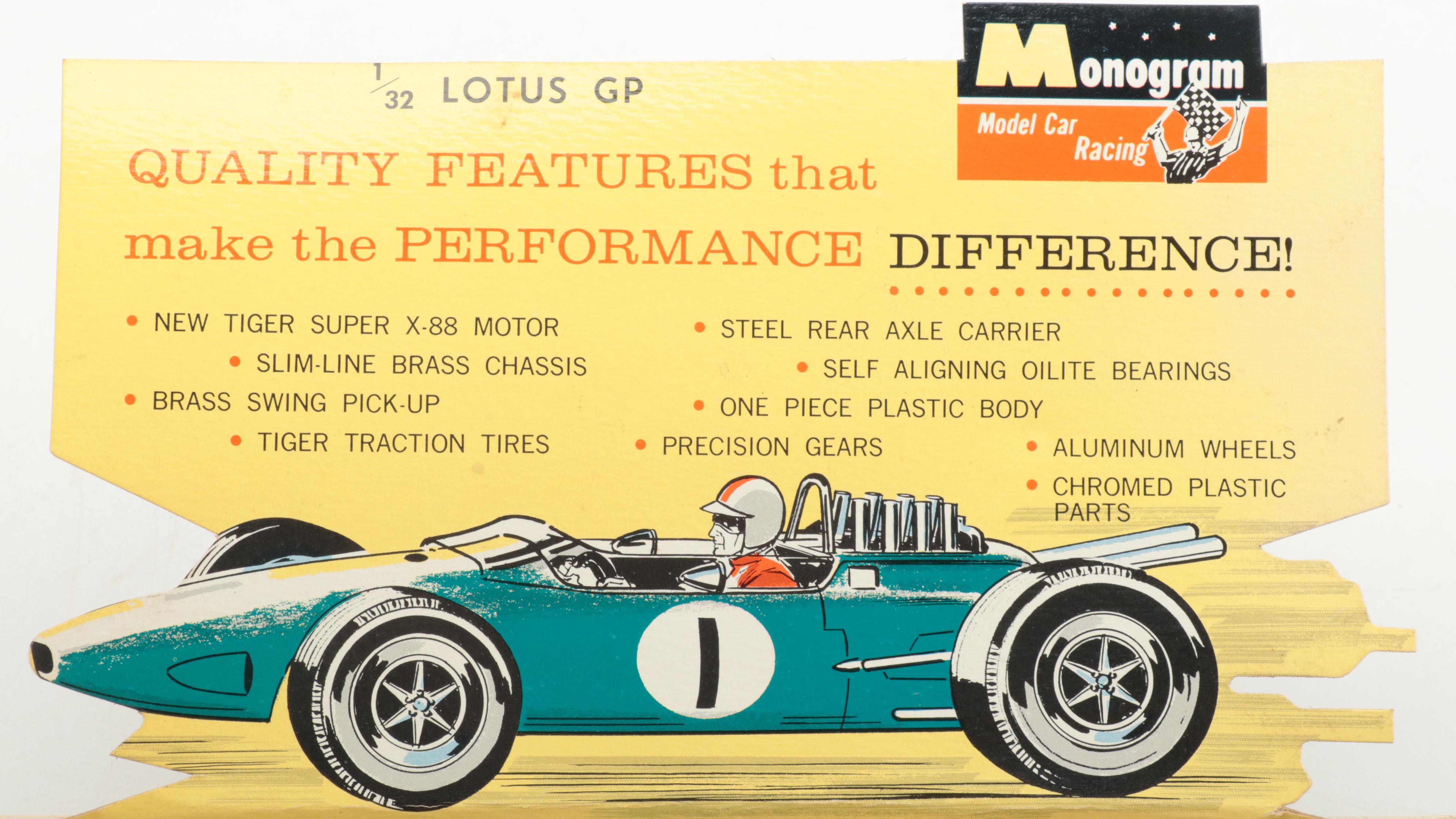 Monogram, AMT and Gilbert Slot Cars Including Lotus Grand Prix