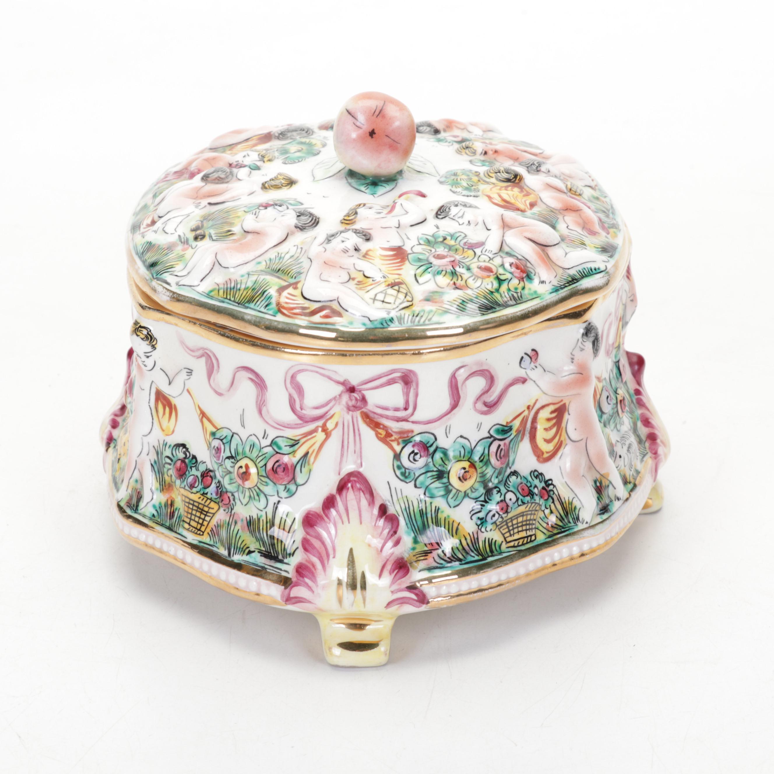 Capodimonte Hand-Painted Ceramic Lidded Box
