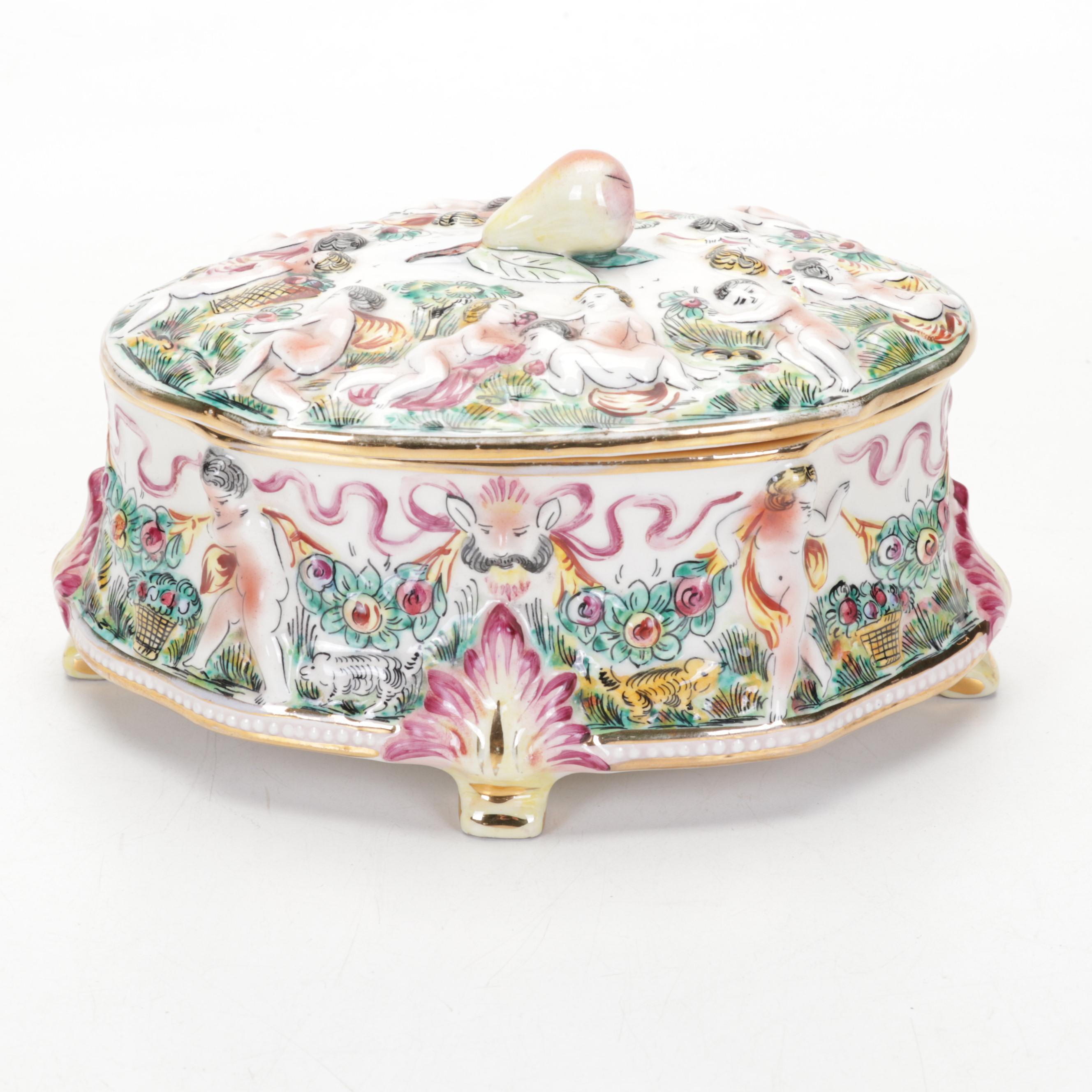 Capodimonte Hand-Painted Ceramic Lidded Box