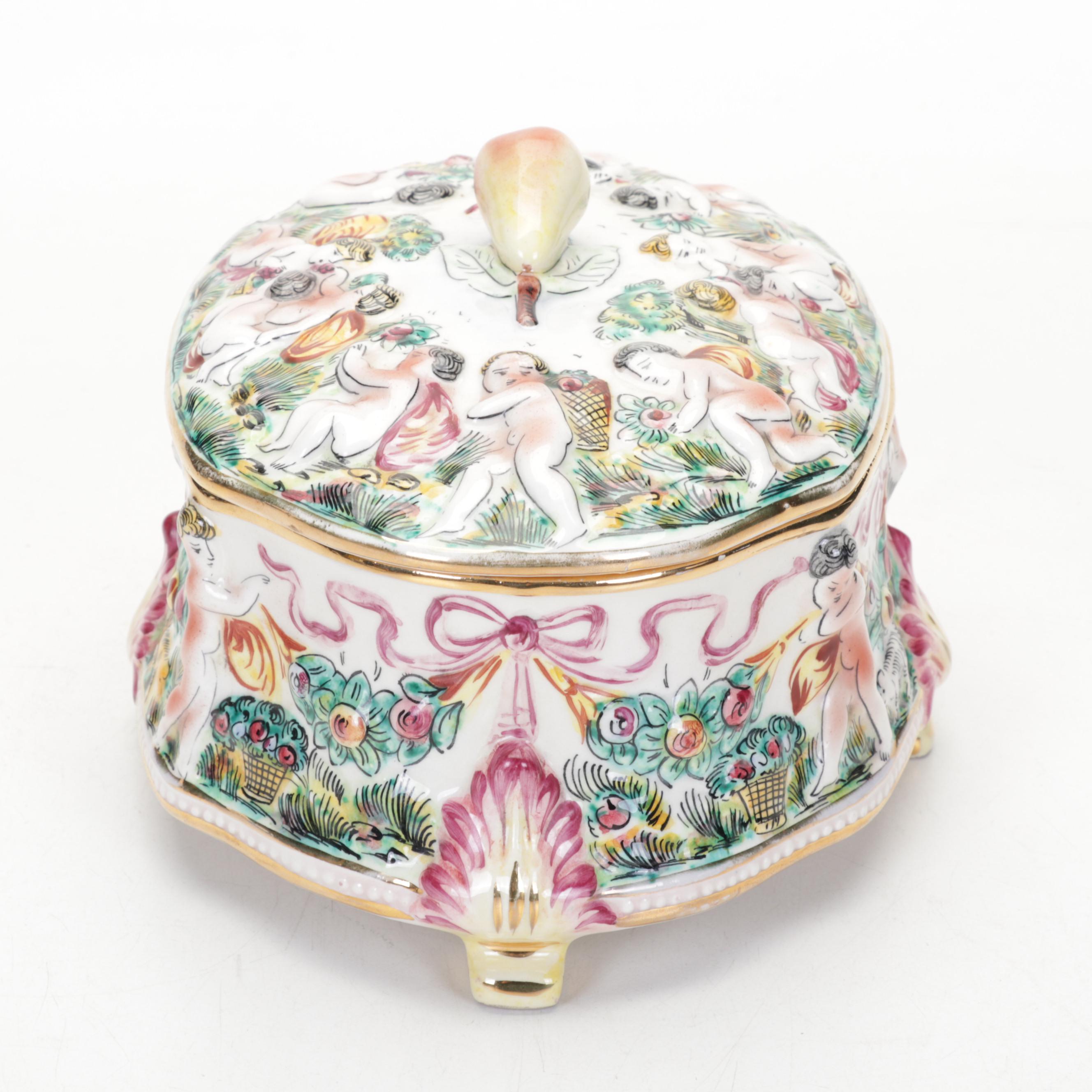 Capodimonte Hand-Painted Ceramic Lidded Box