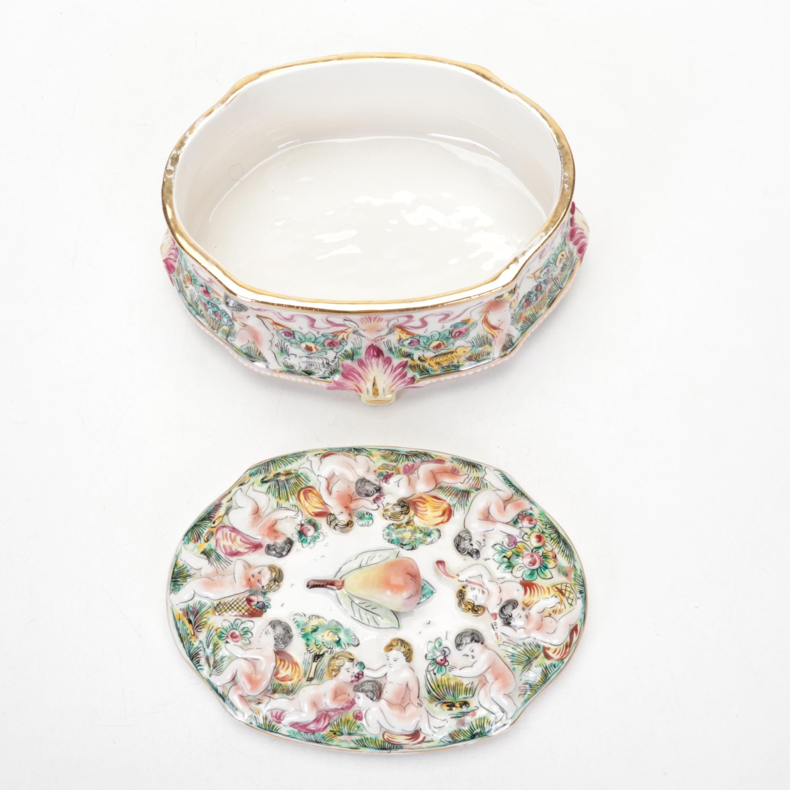 Capodimonte Hand-Painted Ceramic Lidded Box