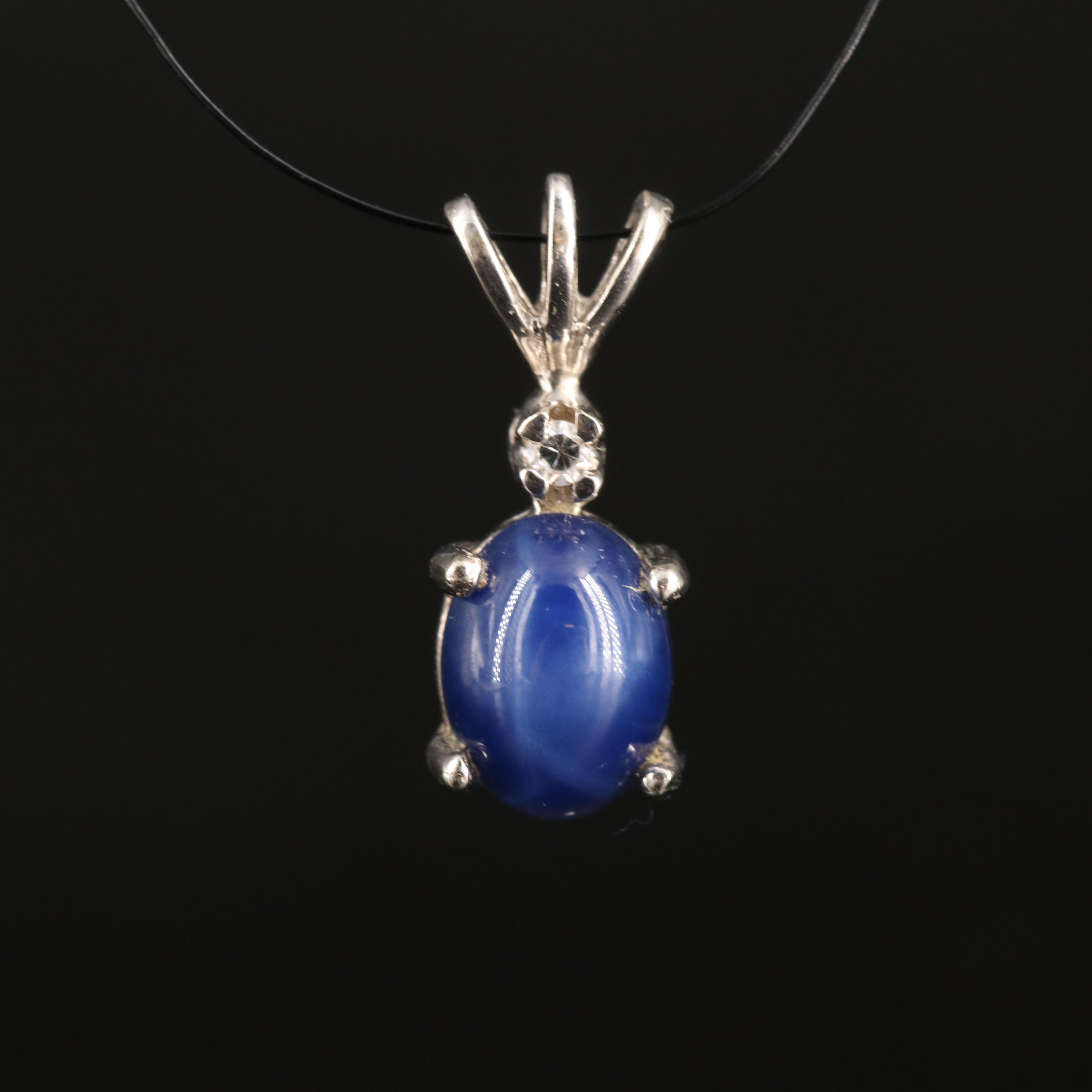 14K Star Sapphire and Diamond Pendant