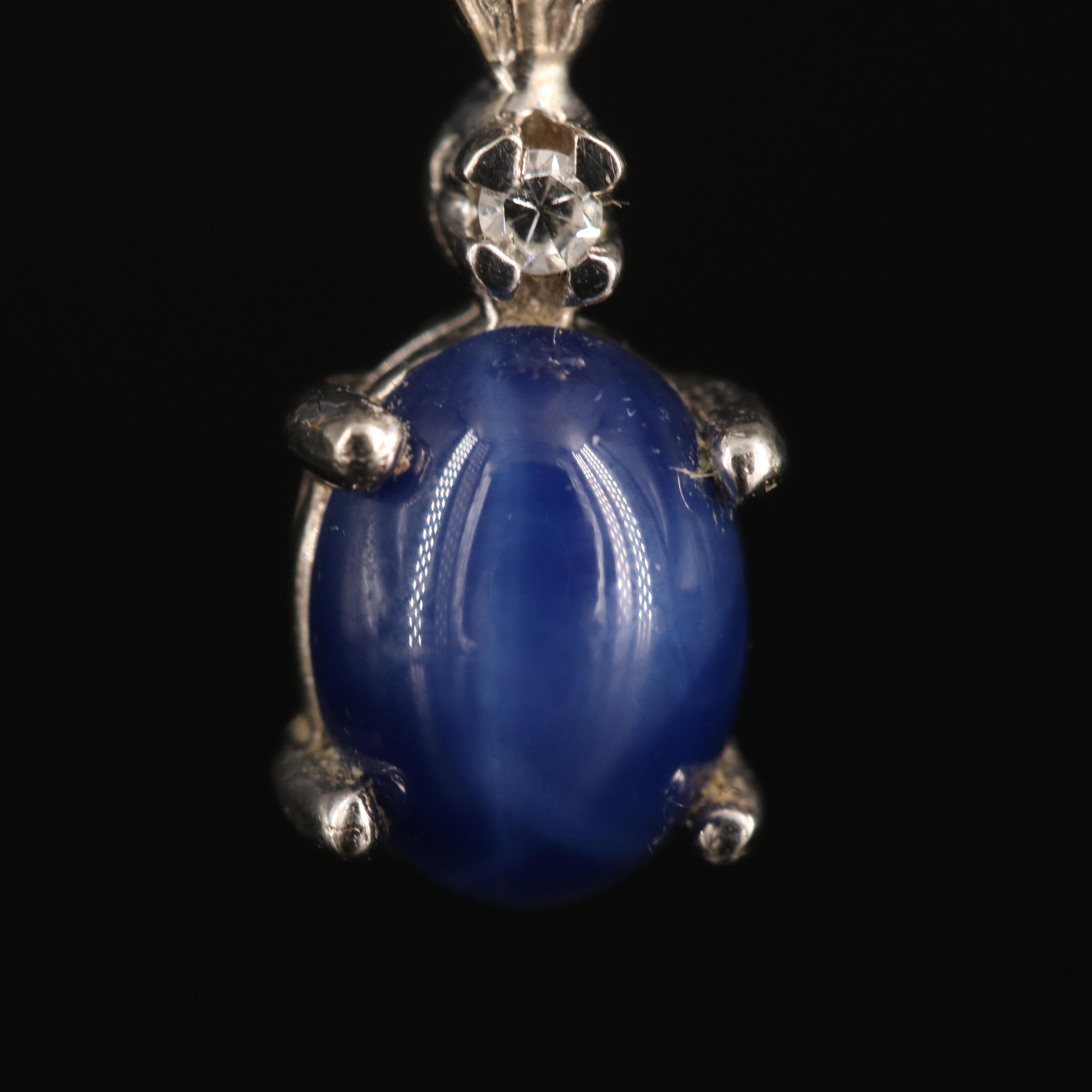14K Star Sapphire and Diamond Pendant