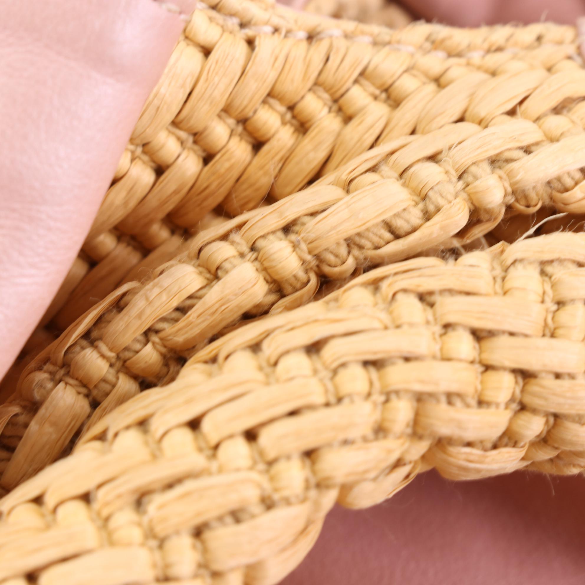 Valentino Bow Woven Raffia Hobo Bag with Pink Leather Trim