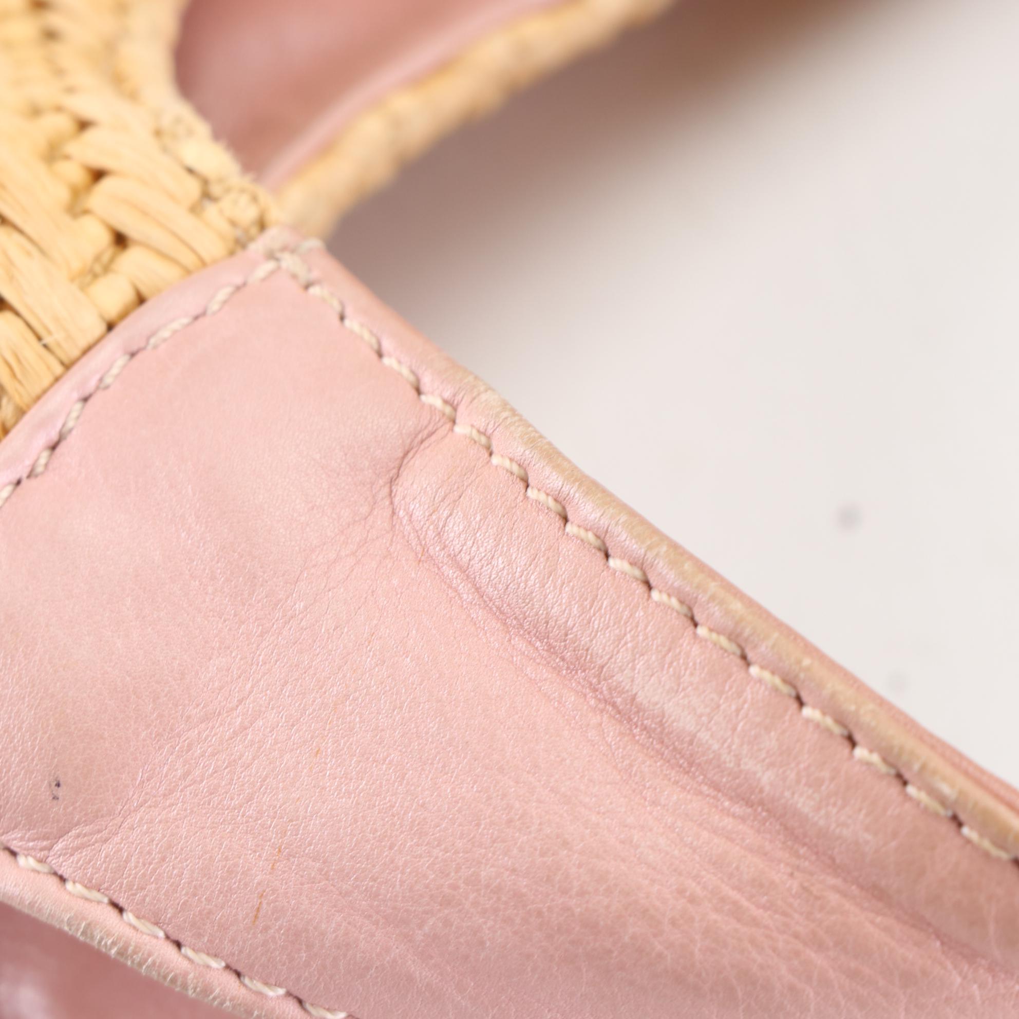 Valentino Bow Woven Raffia Hobo Bag with Pink Leather Trim