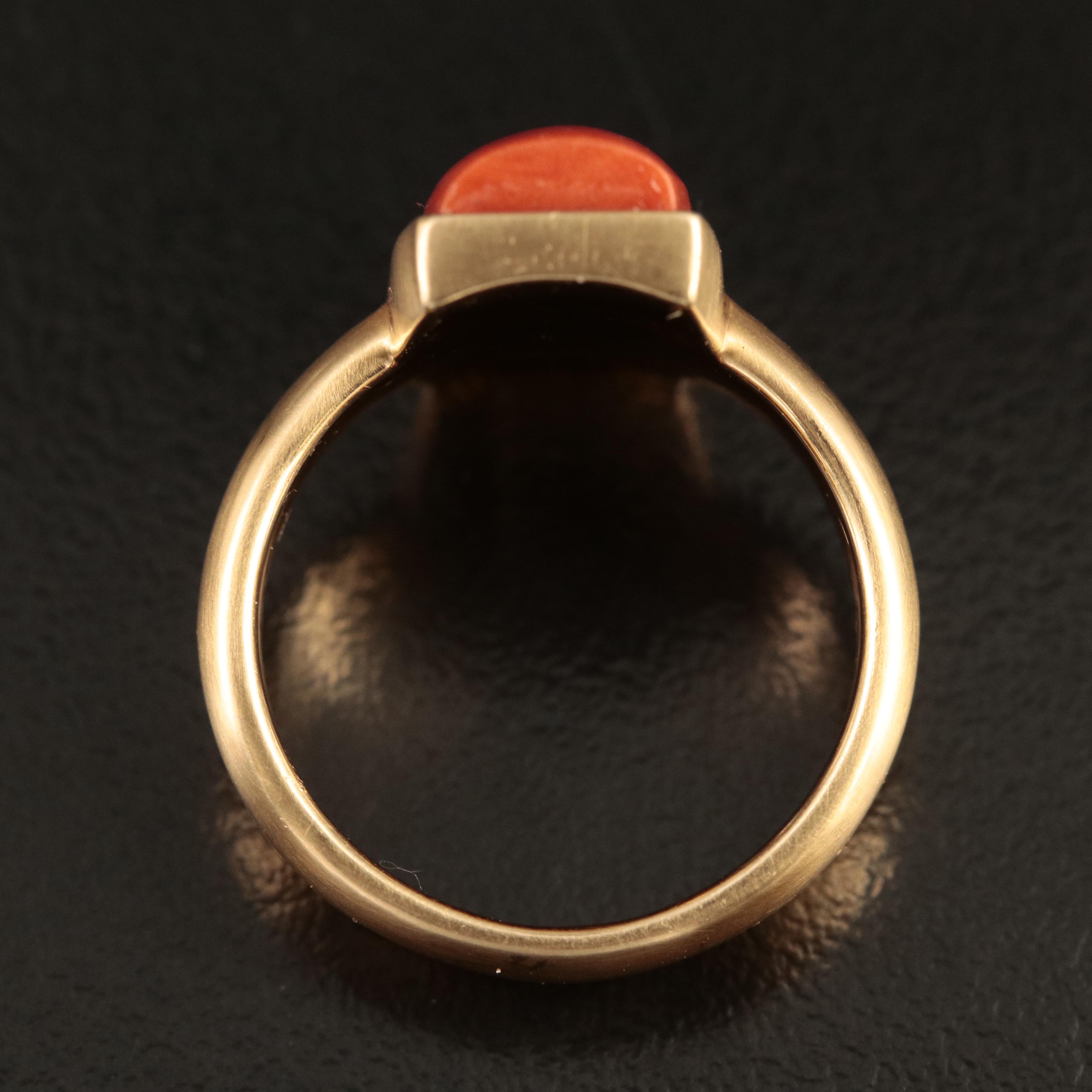 18K Carved Coral Solitaire Ring