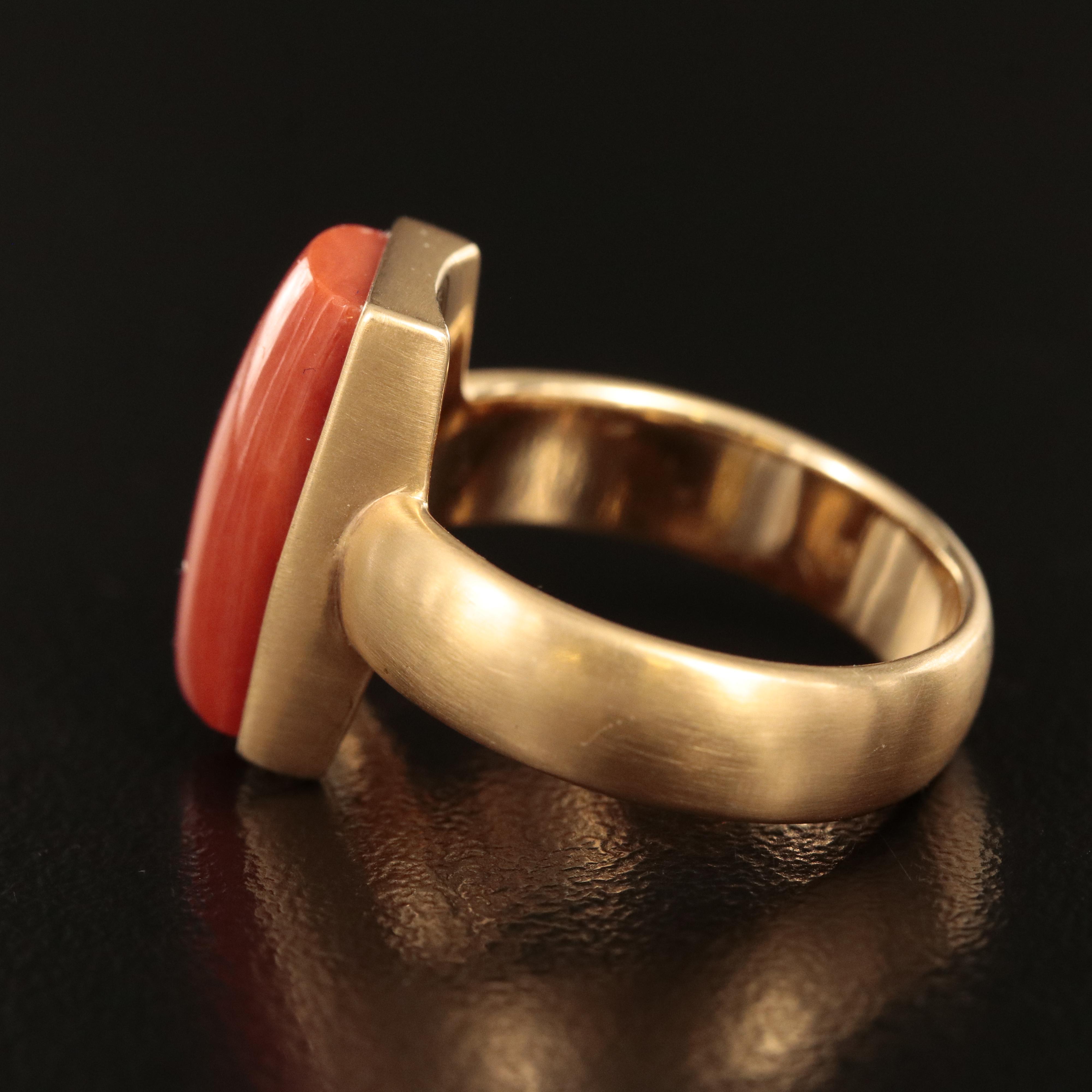 18K Carved Coral Solitaire Ring