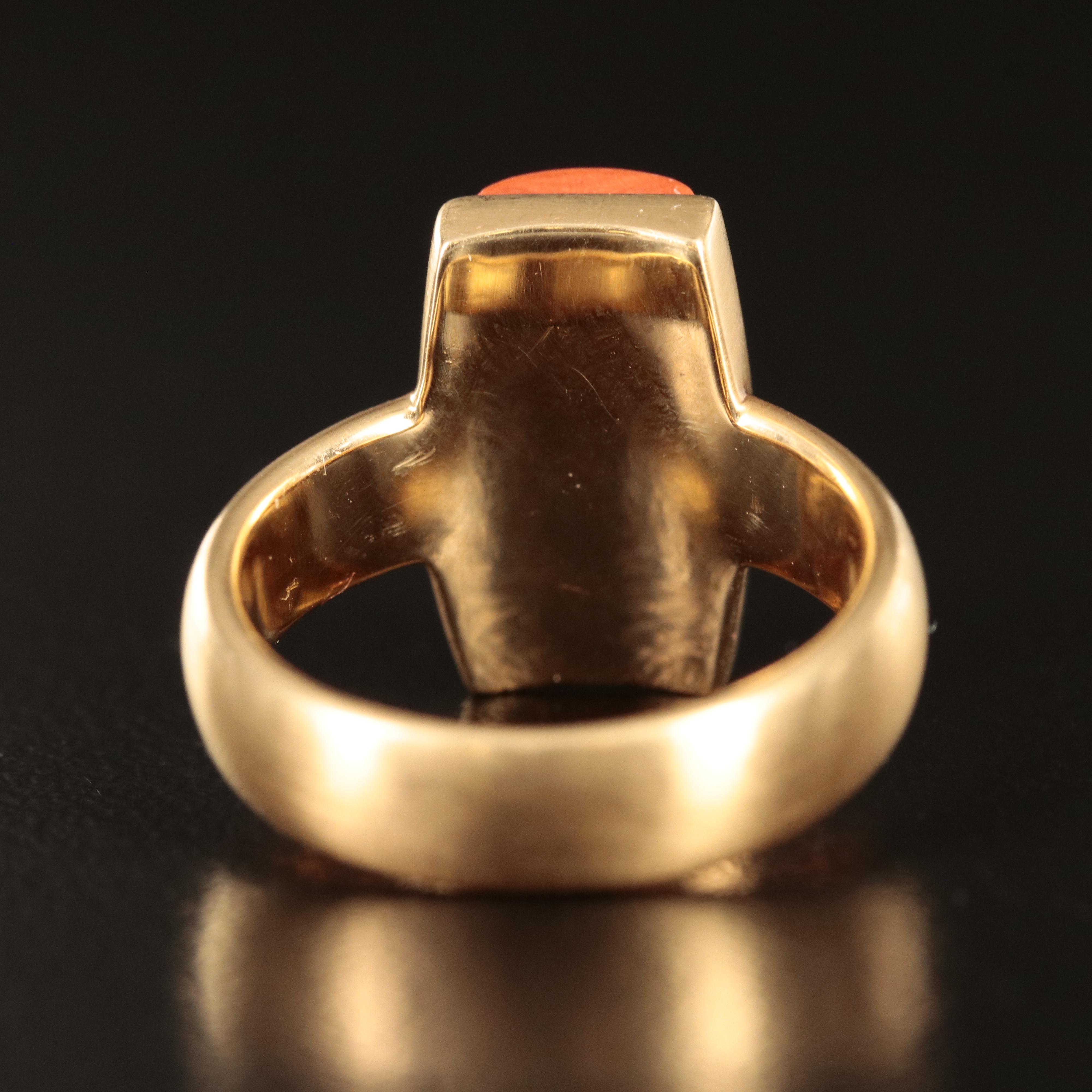 18K Carved Coral Solitaire Ring