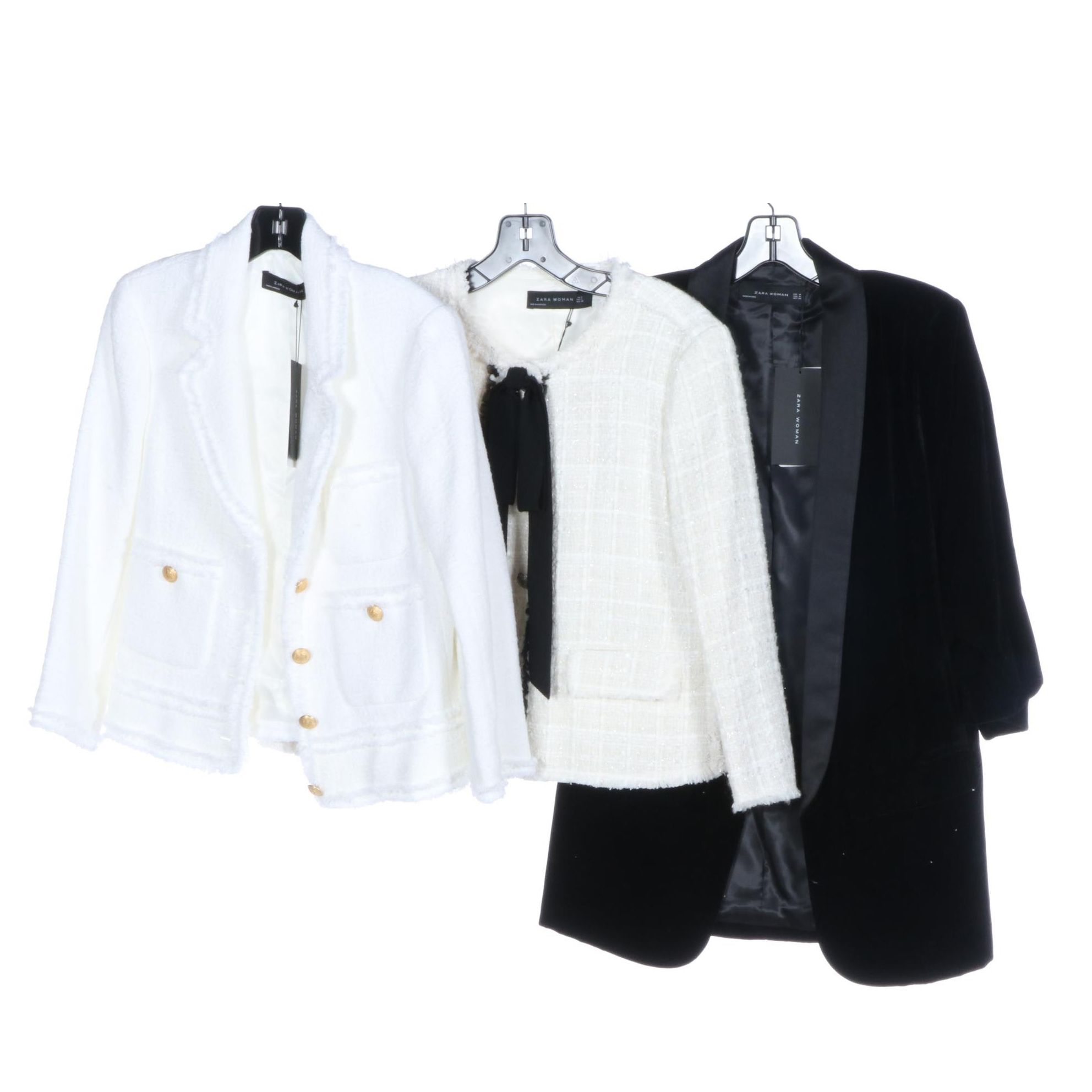 Zara Woman Crop Jacket, Jacket with Bow Neck, and Tuxedo Jacket in Velvet, NWT