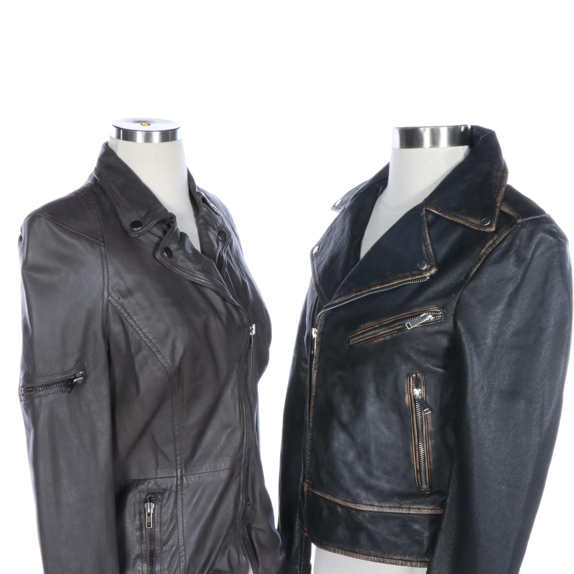 M Muubaa Lambskin Moto Jacket and Zara Woman Distressed Leather Jacket