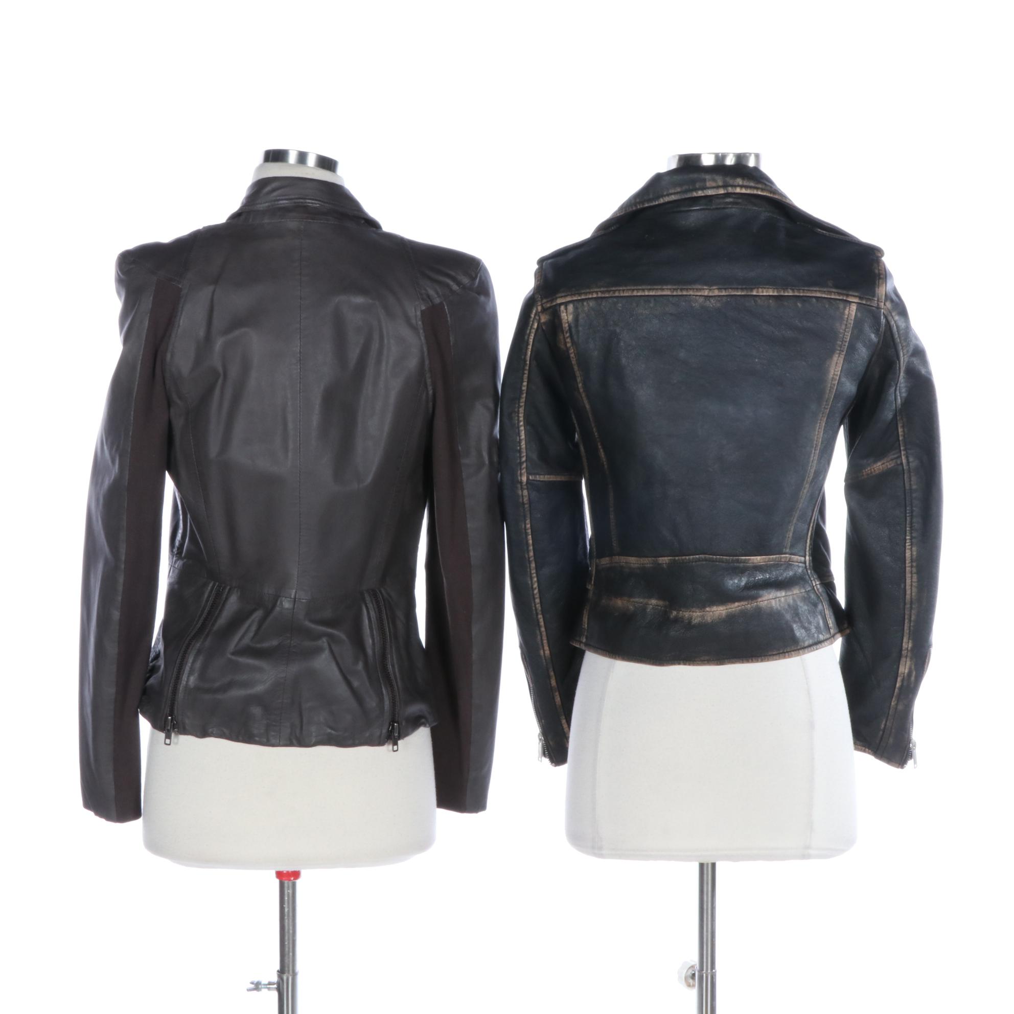 M Muubaa Lambskin Moto Jacket and Zara Woman Distressed Leather Jacket