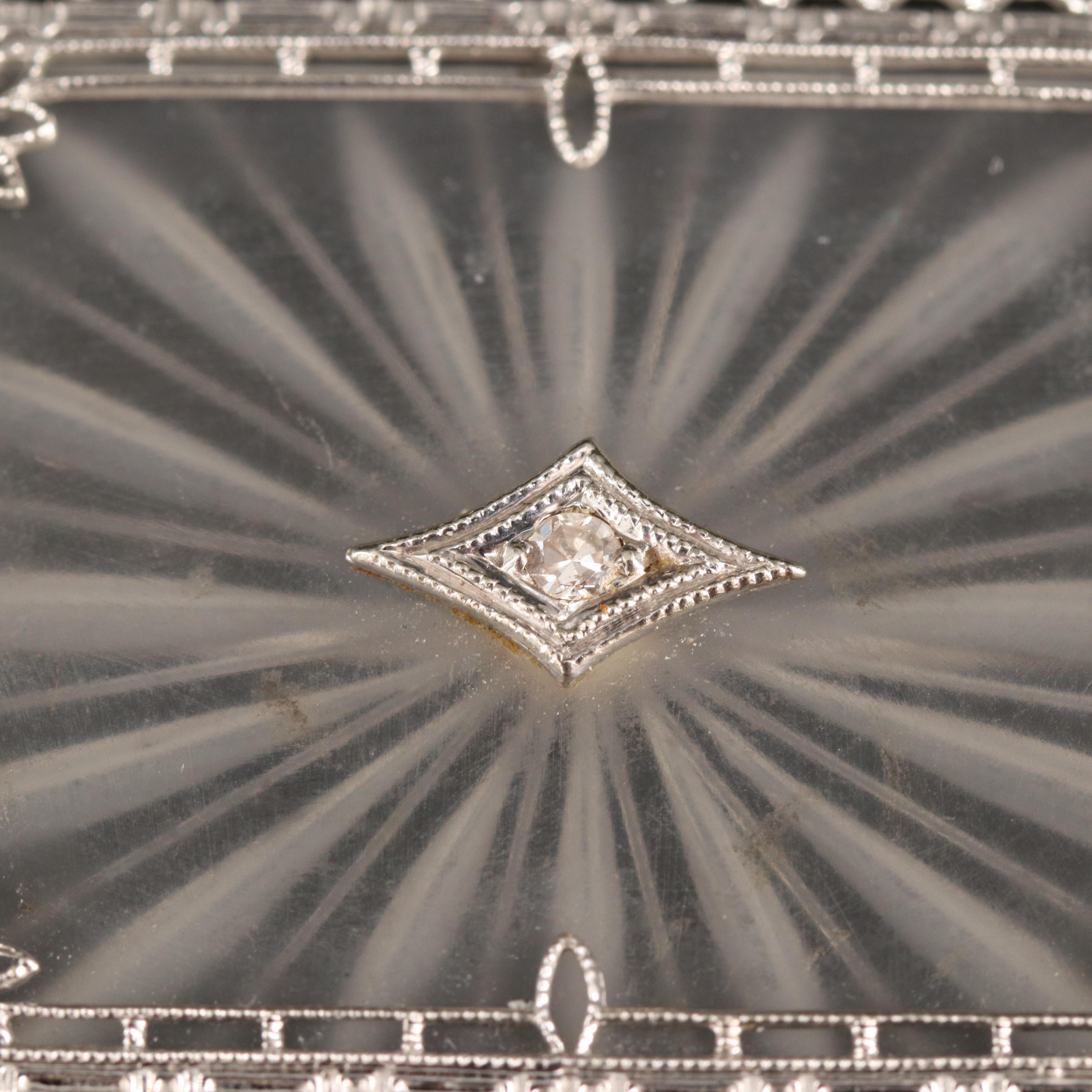 Vintage 14K Rock Crystal Quartz and Diamond Brooch