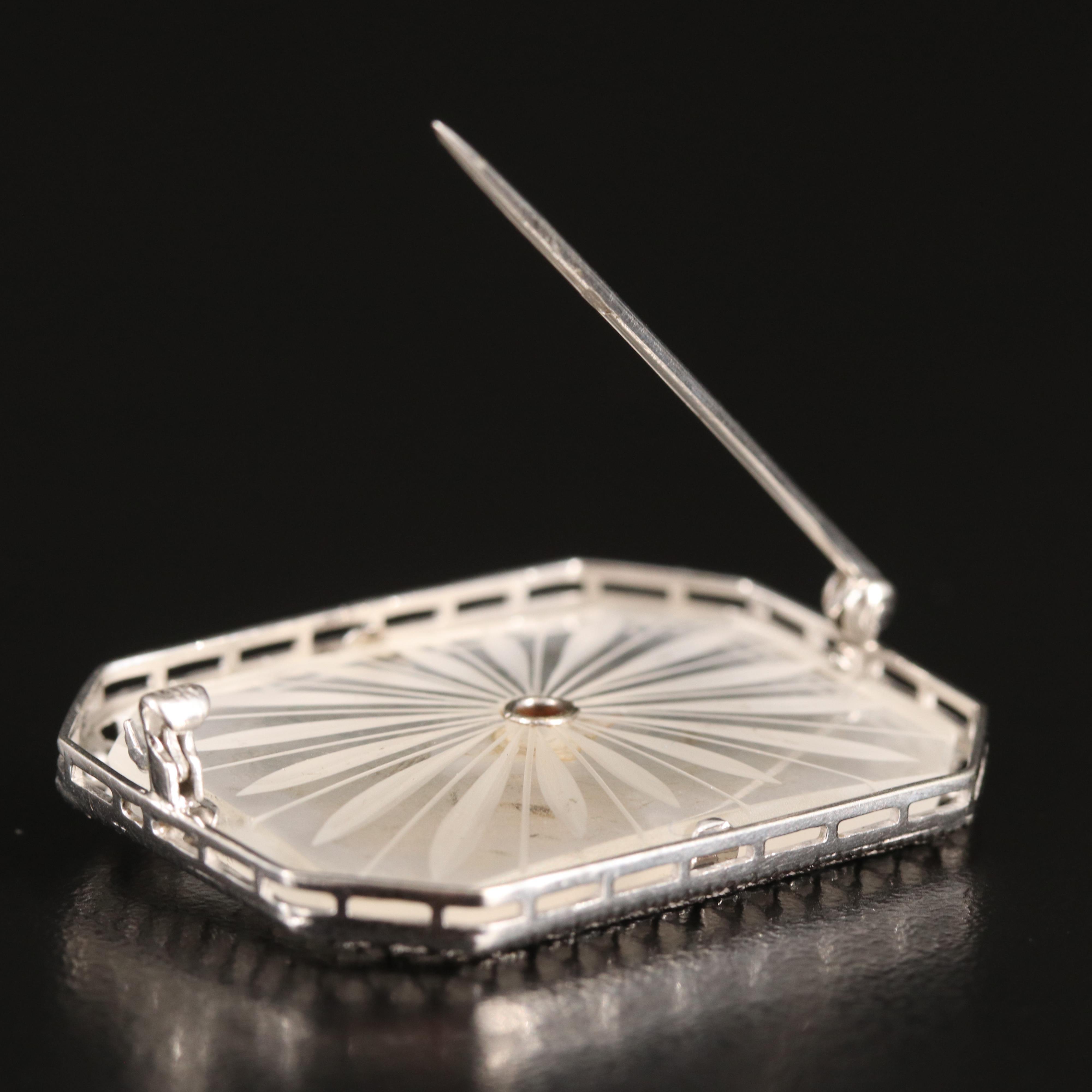 Vintage 14K Rock Crystal Quartz and Diamond Brooch