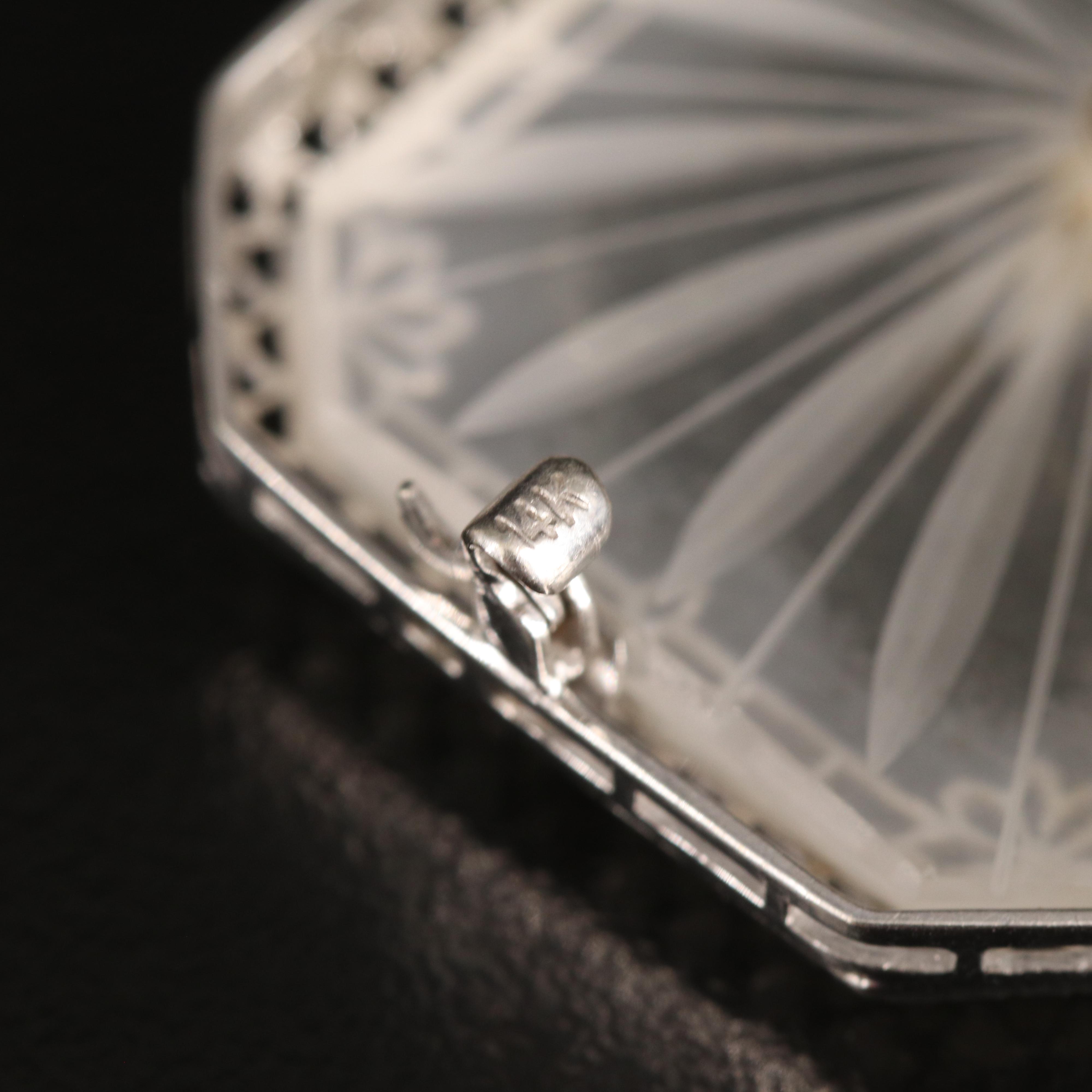 Vintage 14K Rock Crystal Quartz and Diamond Brooch