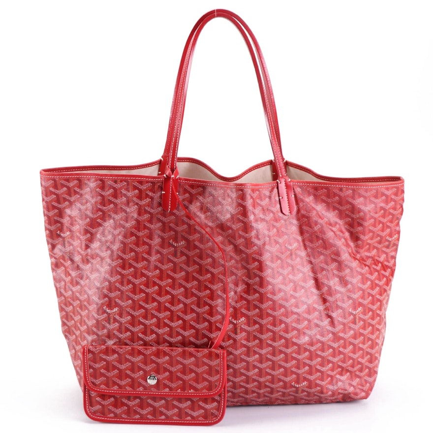 Goyard Saint Louis GM Tote Bag and Pouch in Red Goyardine Coated Canvas