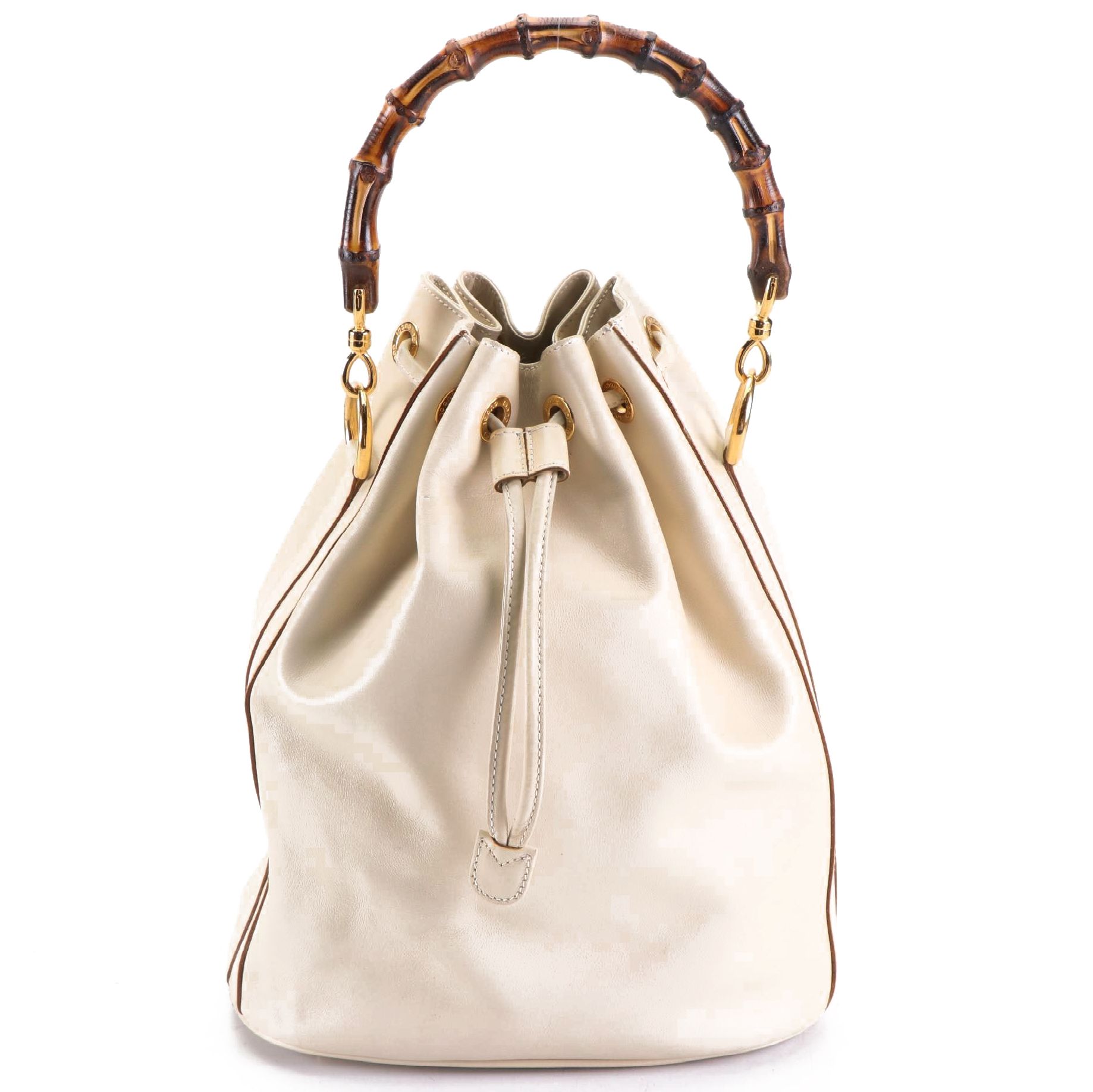 Gucci Bamboo Drawstring Bag in Leather with Detachable Shoulder Strap