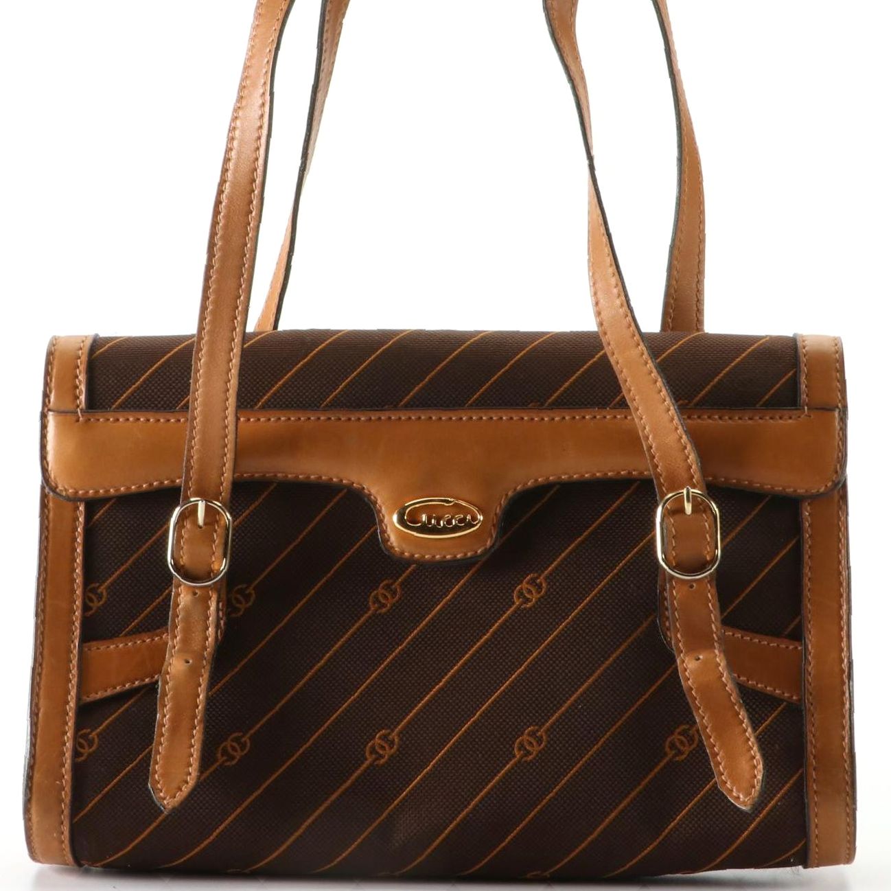 Gucci Shoulder Bag in Diagonal Striped Monogram Canvas and Leather Trim