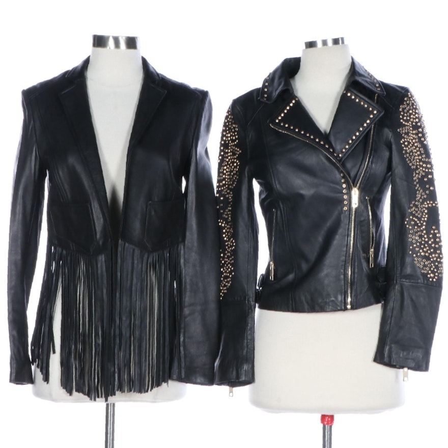 Zara Woman and Cusp by Neiman Marcus Jackets in Studded and Fringed Leather