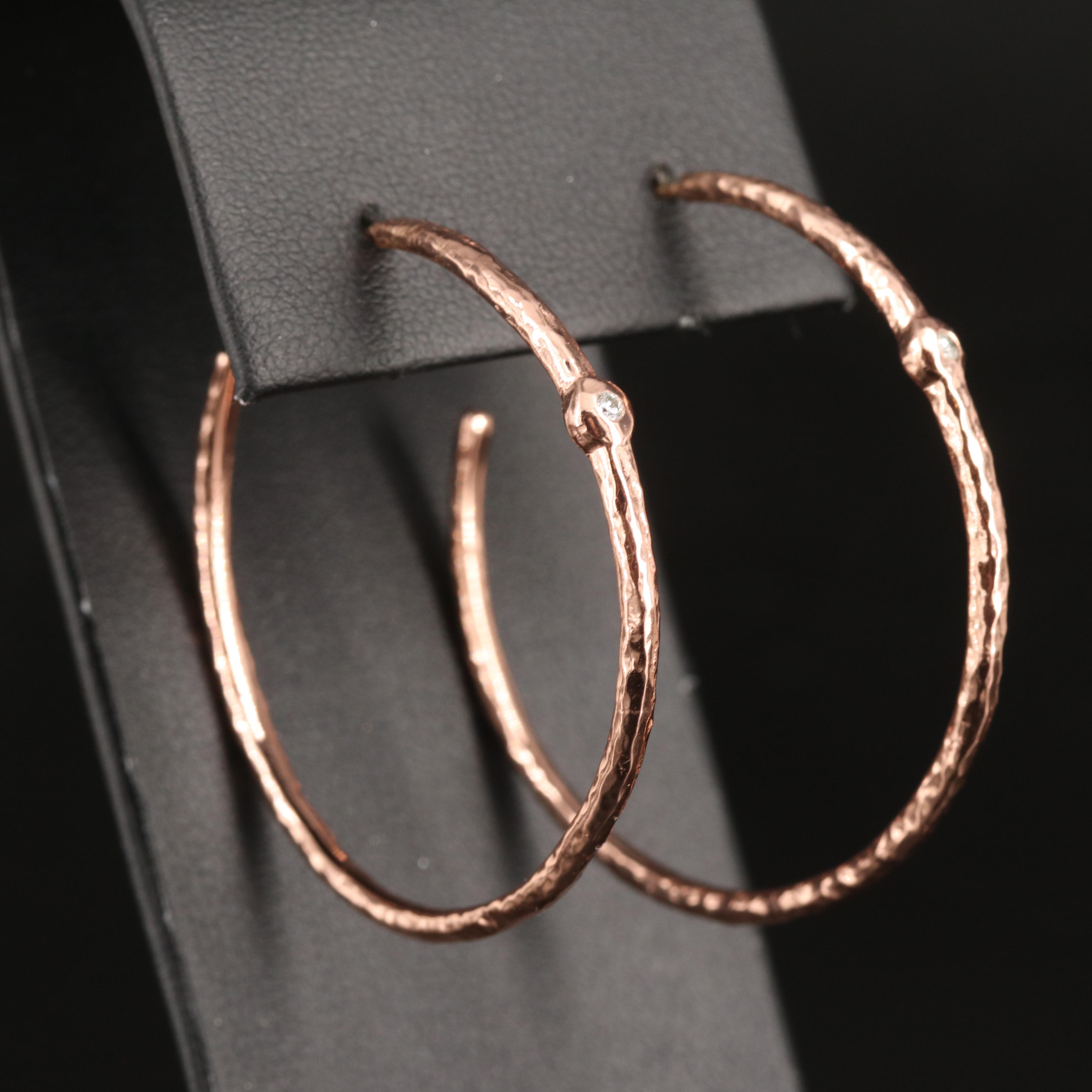 Ippolita "Rose" Sterling Diamond Hammered Hoop Earrings